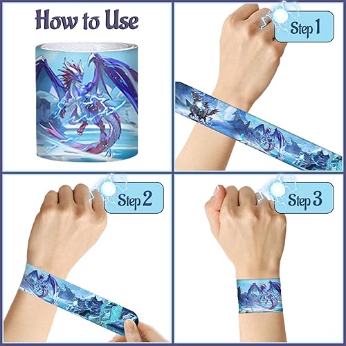 Miniatura 4 de Recuerdos de fiesta de dragón, 48 pulseras de Dragon Slap, pulseras de fiesta temática de dragón para niños, suministros de fiesta de cumpleaños de