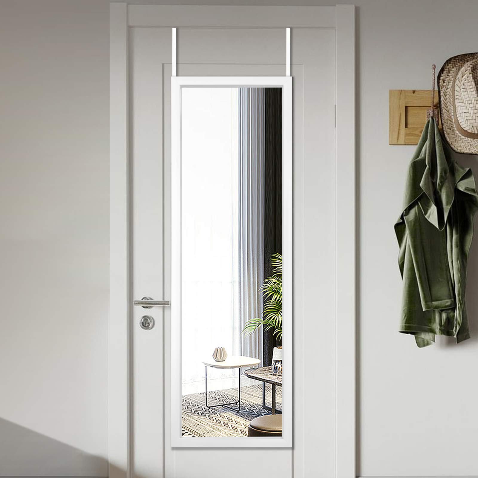 BEAUTYPEAK Door Mirror Full Length 14'' x 48'' Large Hanging Mirror Rectangle Wall Mounted Body Dressing Mirror for Bedroom, Living Room, Bathroom, White