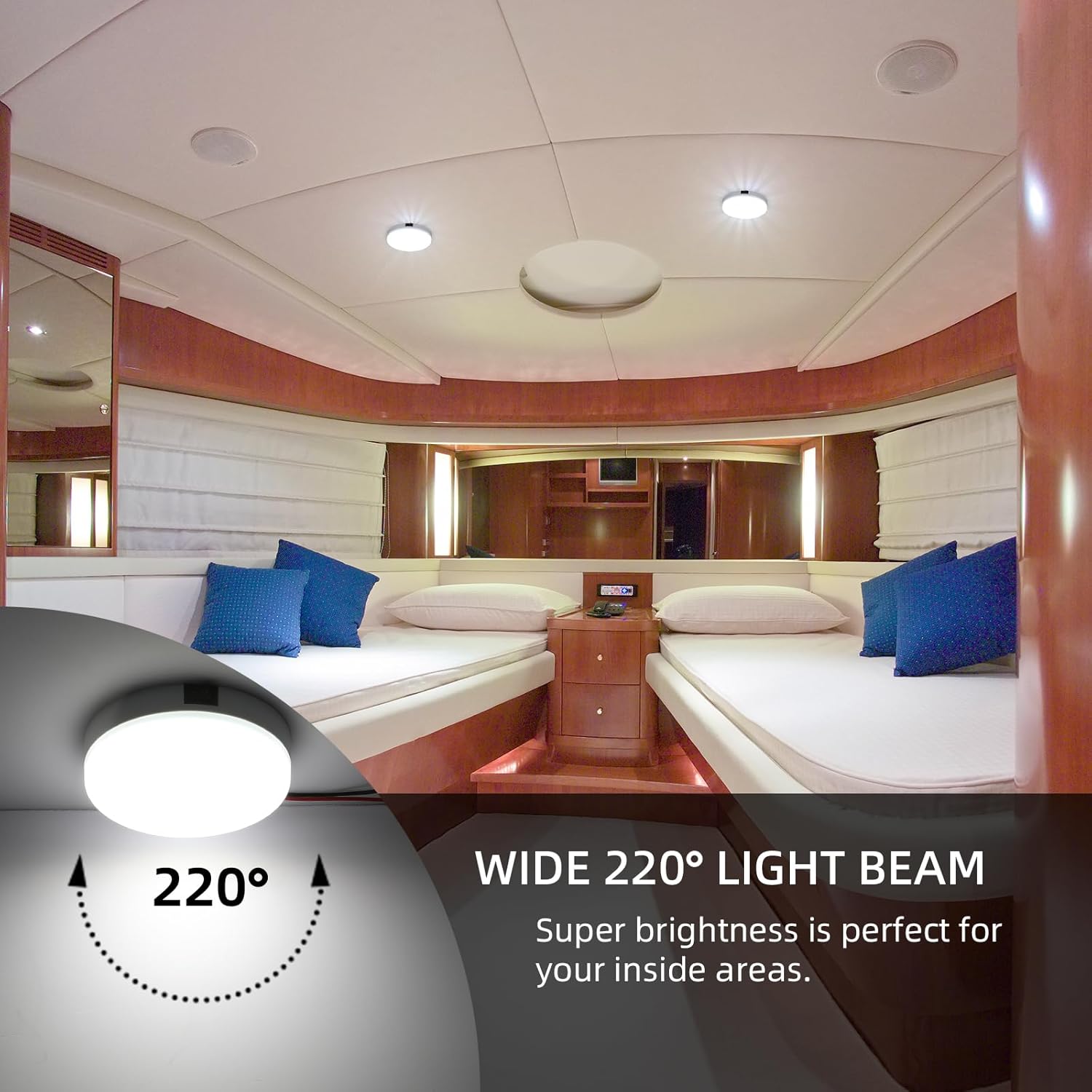 5.6 Inch Boat Dome Light, Boat Interior Lights 12V, Marine LED Courtesy Lighting with ON/Off Switch, Waterproof Marine Interior Lighting for Yachts Boats RV Trailers(6000-6500K Cool White)