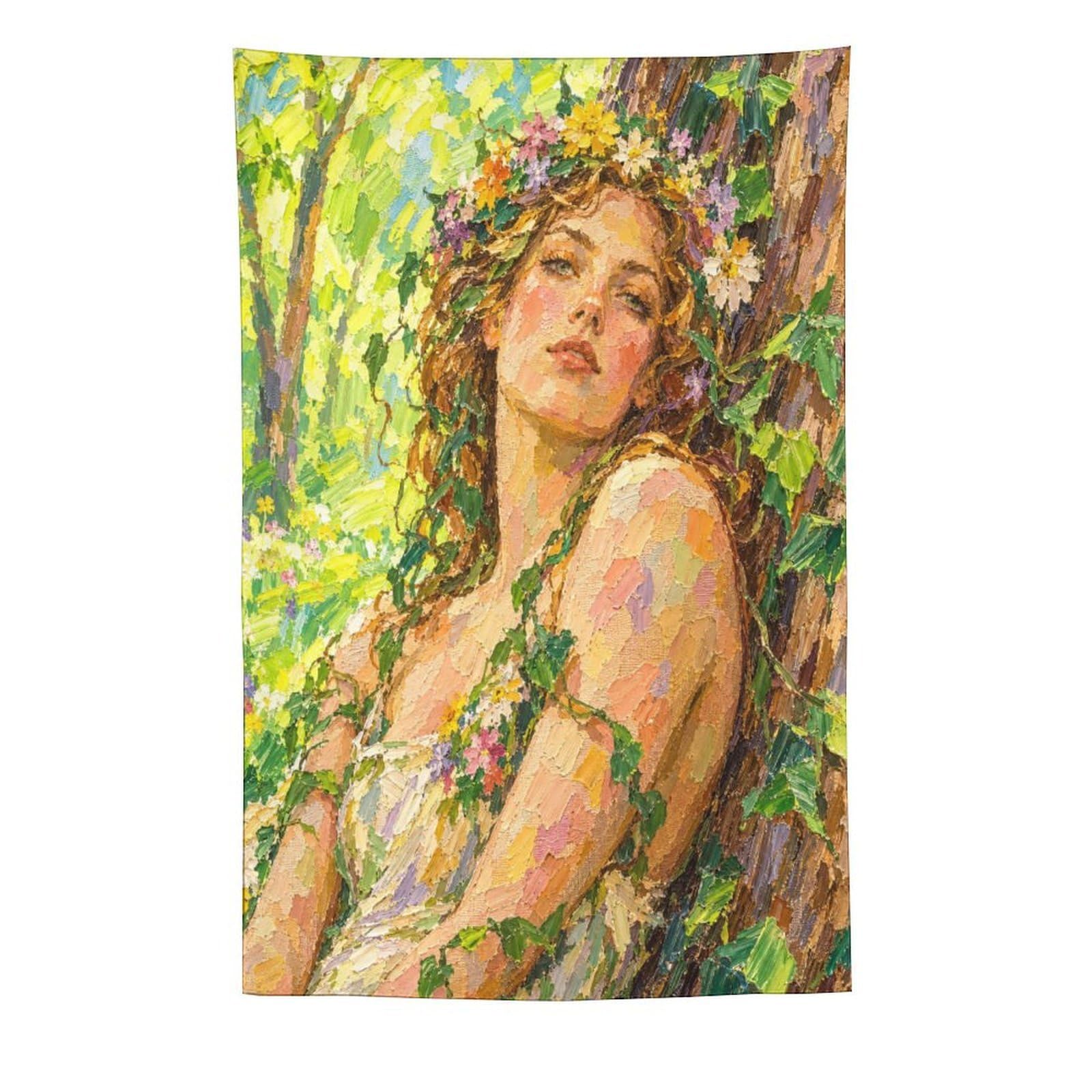 H3B8U2Y5 Forest Nymph in Sunlight Wall Tapestry, Surrealist, Sofa Area