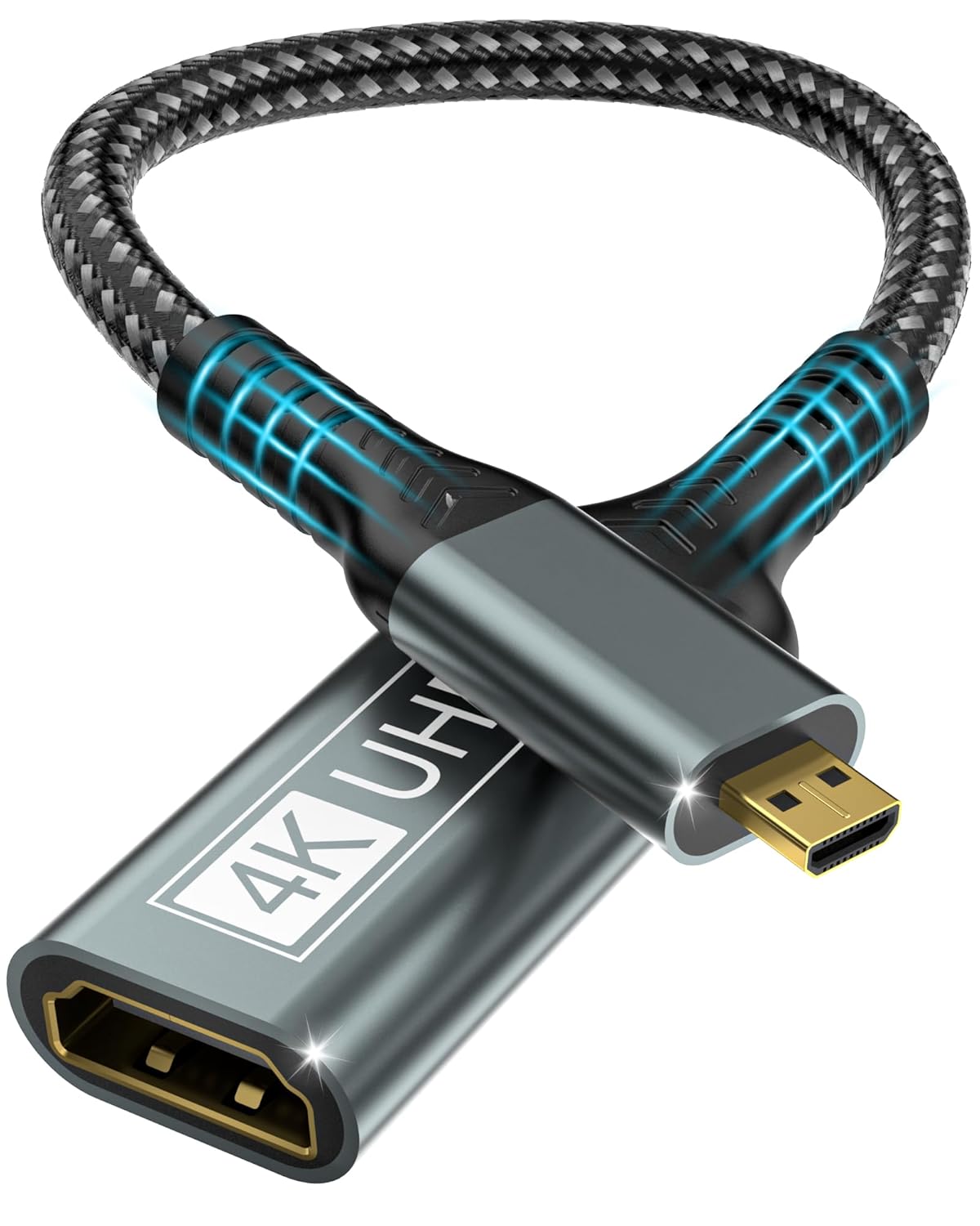4K Micro HDMI to HDMI Adapter Micro HDMI Cable Adapter Nylon Braided 4K 60Hz HDR 3D Dolby ARC