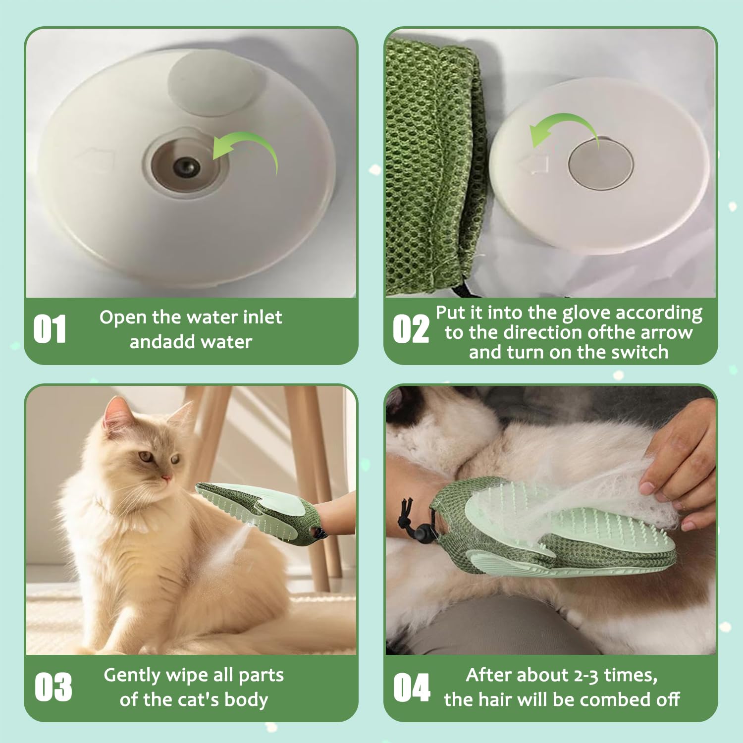 Guantes de Cepillado para Mascotas, Peine Autolimpiante para Gatos, Guantes Electrostáticos para el Aseo de Mascotas, Peine para Pulgas con Botón de Desbloqueo, para el Cuidado del Pelo Largo y Corto