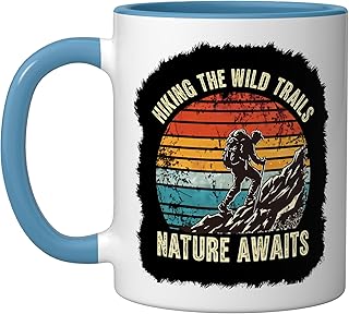 Hiking Hiker Walking Climbing Outdoor Trail Forest Ceramic Mug, Blue/White