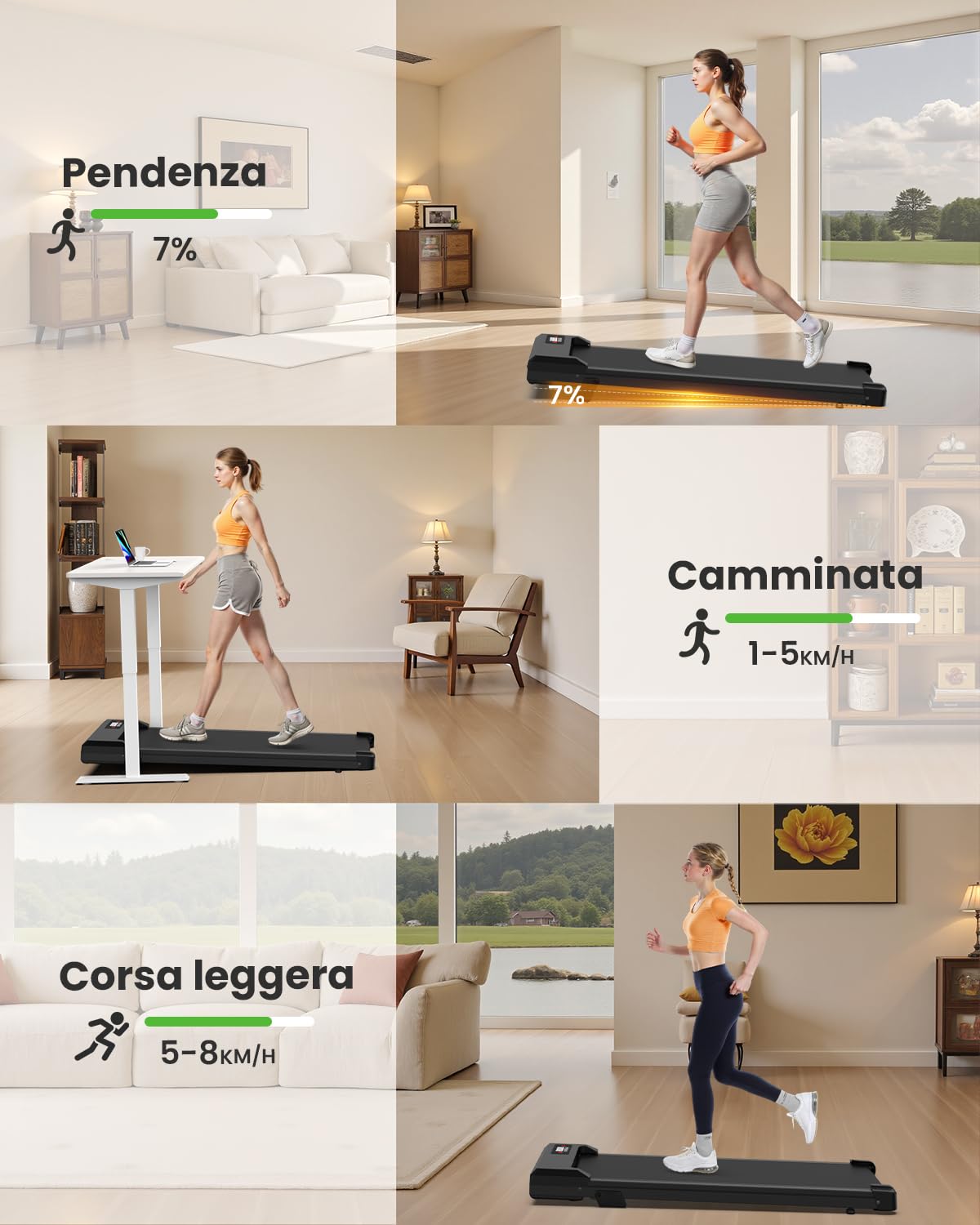 Tapis Roulant Elettrico Pieghevole Salvaspazio, Velocità Regolabile 1-8Km/H, Walking Pad 2.5HP, Nessuna installazione richiesta, Salvaspazio, Telecomando (​​Cintura di corsa 85 cm​​)