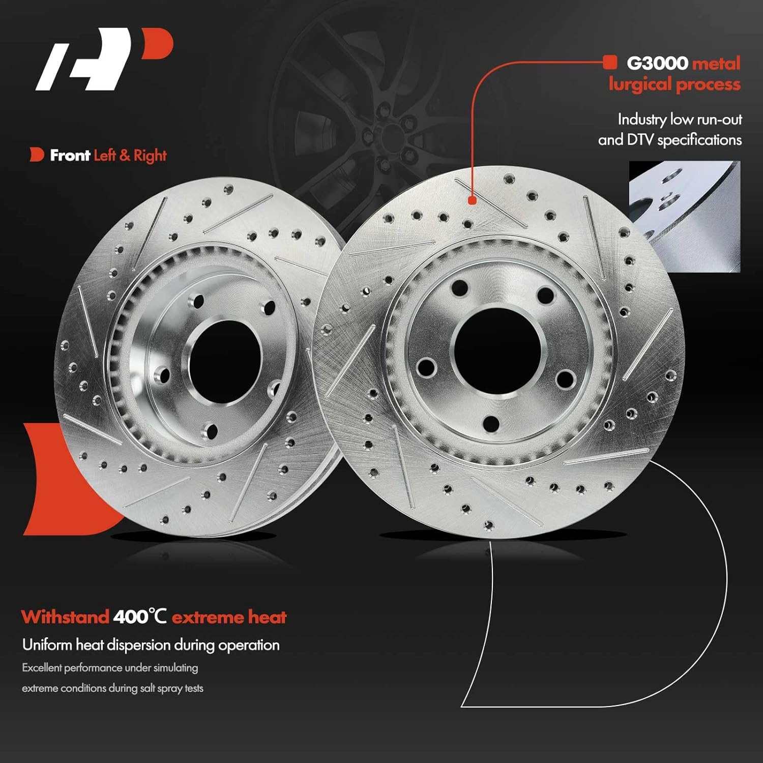 A-Premium 11.01 inch (279.7mm) Front Drilled and Slotted Disc Brake Rotors Compatible with Select Nissan Models - Sentra 2013-2019, 1.8L, 2-PC Set