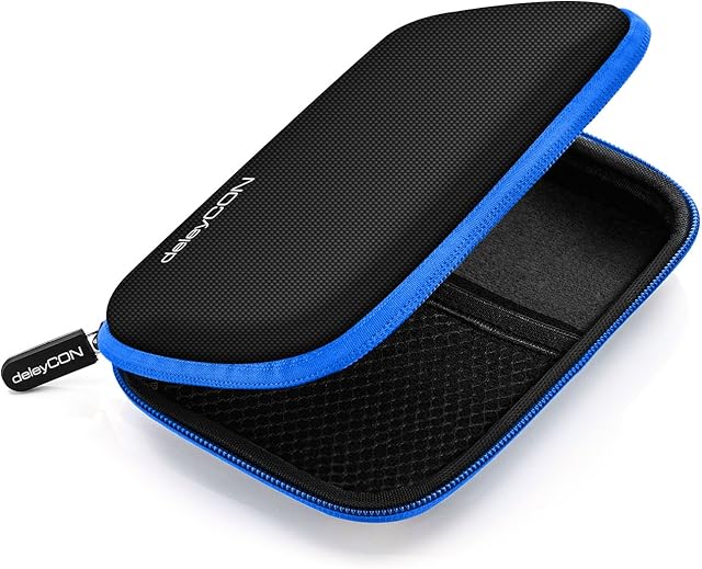 deleyCON Borsa del Disco Rigido Custodia HDD - Per Dischi Rigidi da 2,5" Pollici e SSD - Robusto e Antiurto - 2 Scomparti Interni con Tasche a Rete - Blu