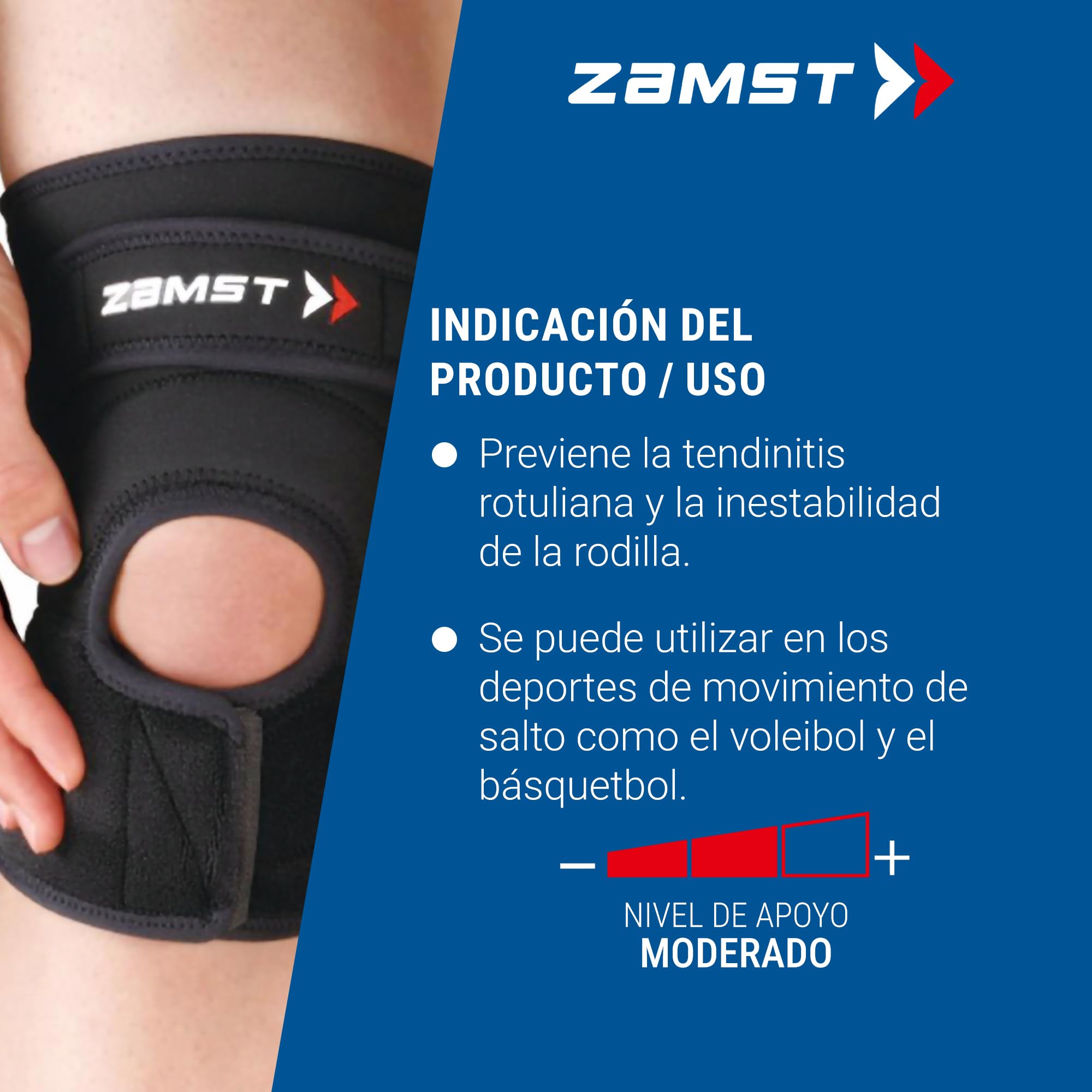 Zamst JK-2 Rodillera Deportiva para Saltadores - Rodillera de Compresión para Hombres y Mujeres con Almohadilla de Presión para Aliviar el Dolor y dar Soporte Debajo de la Rótula - XL