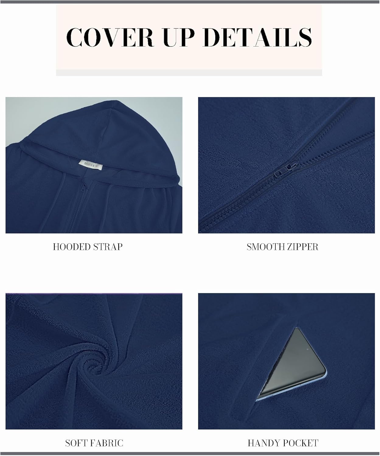 Bsubseach Terry Cloth Cover Up - Women 2026 Zipper Swimsuit Coverup Hooded Swim Robes Beach Coverups with Pockets - Image 6