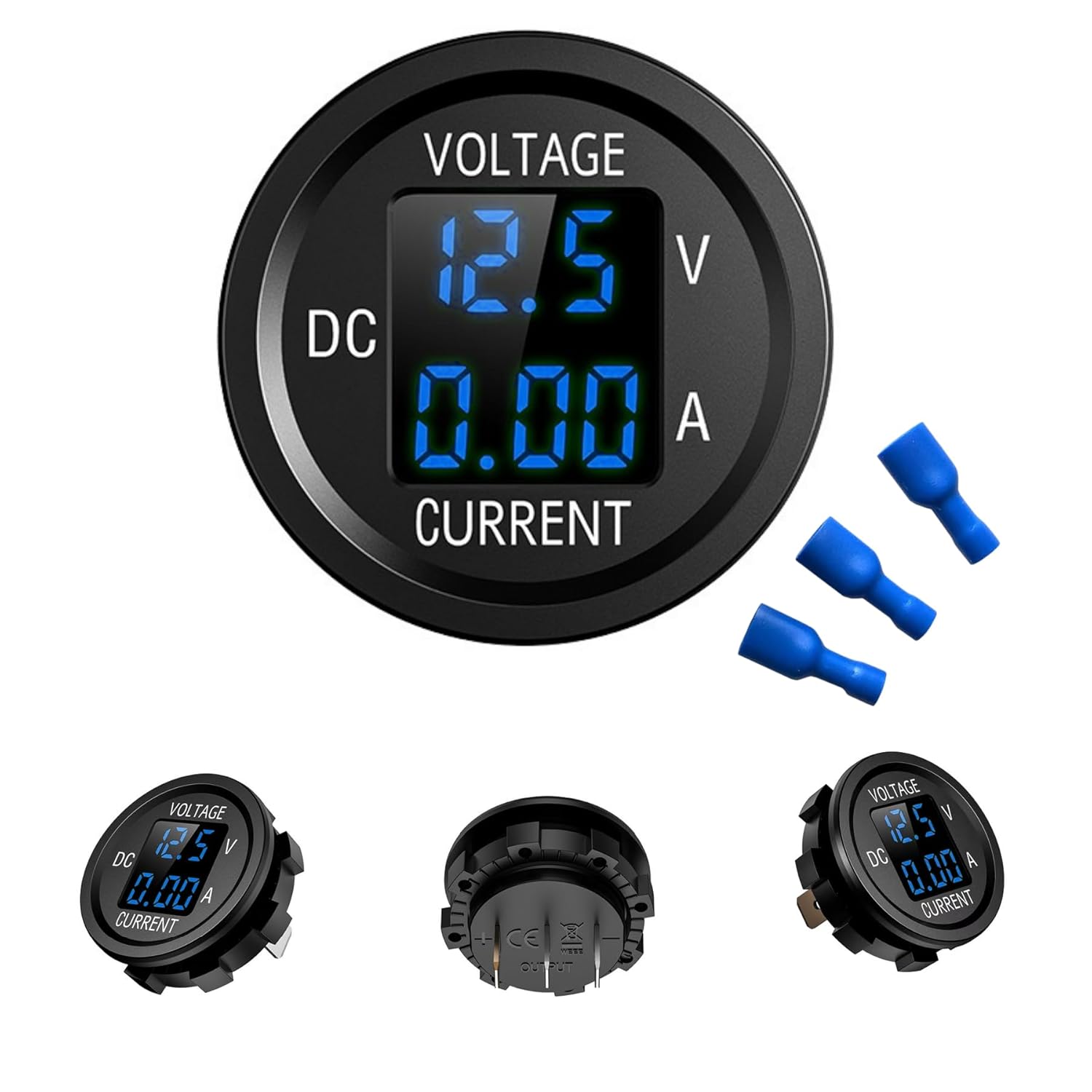 12V-24V DC LED Digital Voltmeter Ammeter, Waterproof Round Volt Amp Meter, Car Battery Voltage Meter Tester, Automotive Replacement Battery Gauge Monitor for Marine Boat Motorcycle Truck RV (Blue)