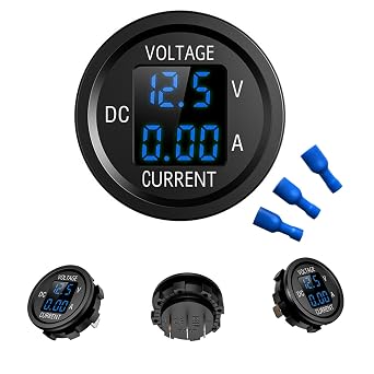 12V-24V DC LED Digital Voltmeter Ammeter, Waterproof Round Volt Amp Meter, Car Battery Voltage Meter Tester, Automotive Replacement Battery Gauge Monitor for Marine Boat Motorcycle Truck RV Blue