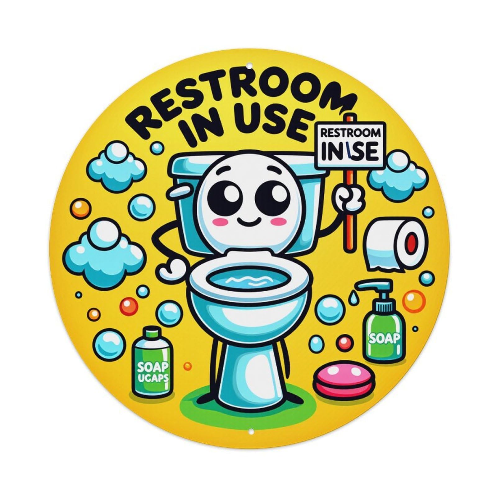 Toilet Holding Sign Soap Bubbles Round Tin Sign Retro Metal Sign for Cafe Bar Pub Home Game Room Gym Club Wall Decoration Vintage Metal Poster 8x8 Inch