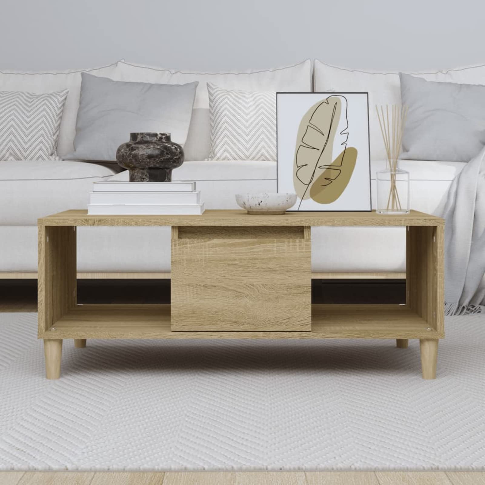 Homgoday Tavolino da caffè in rovere Sonoma, 90 x 50 x 36,5 cm, tavolino da tè per soggiorno, sala d'accoglienza degli ospiti, camera da letto e mobili da ufficio