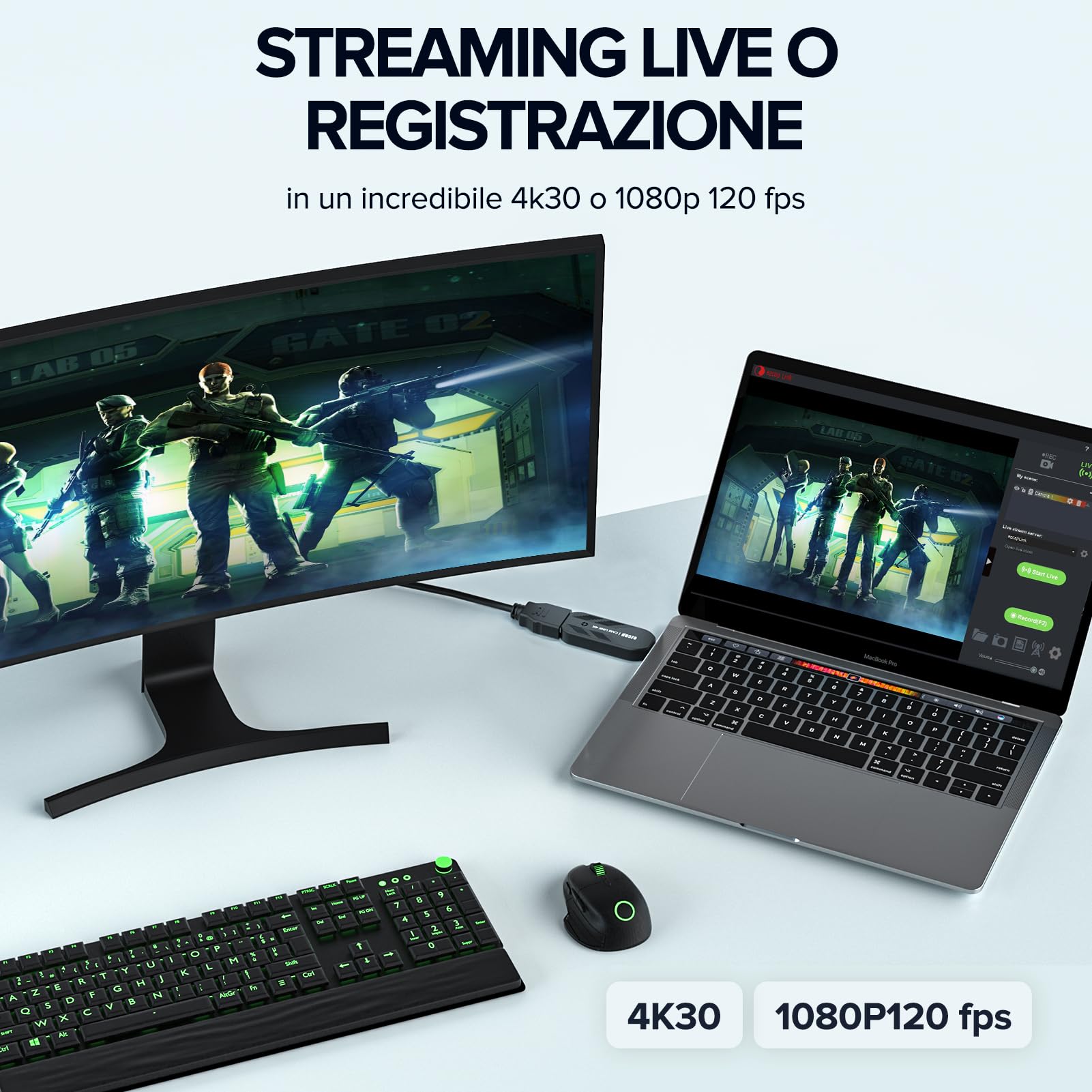 Mwin Scheda di acquisizione video, Cam Link 4K, Full HD 4K30/1080p120 a bassa latenza HDMI a USB 3.0, acquisizione di videogiochi per giochi, streaming, trasmissione in diretta, insegnamento online,