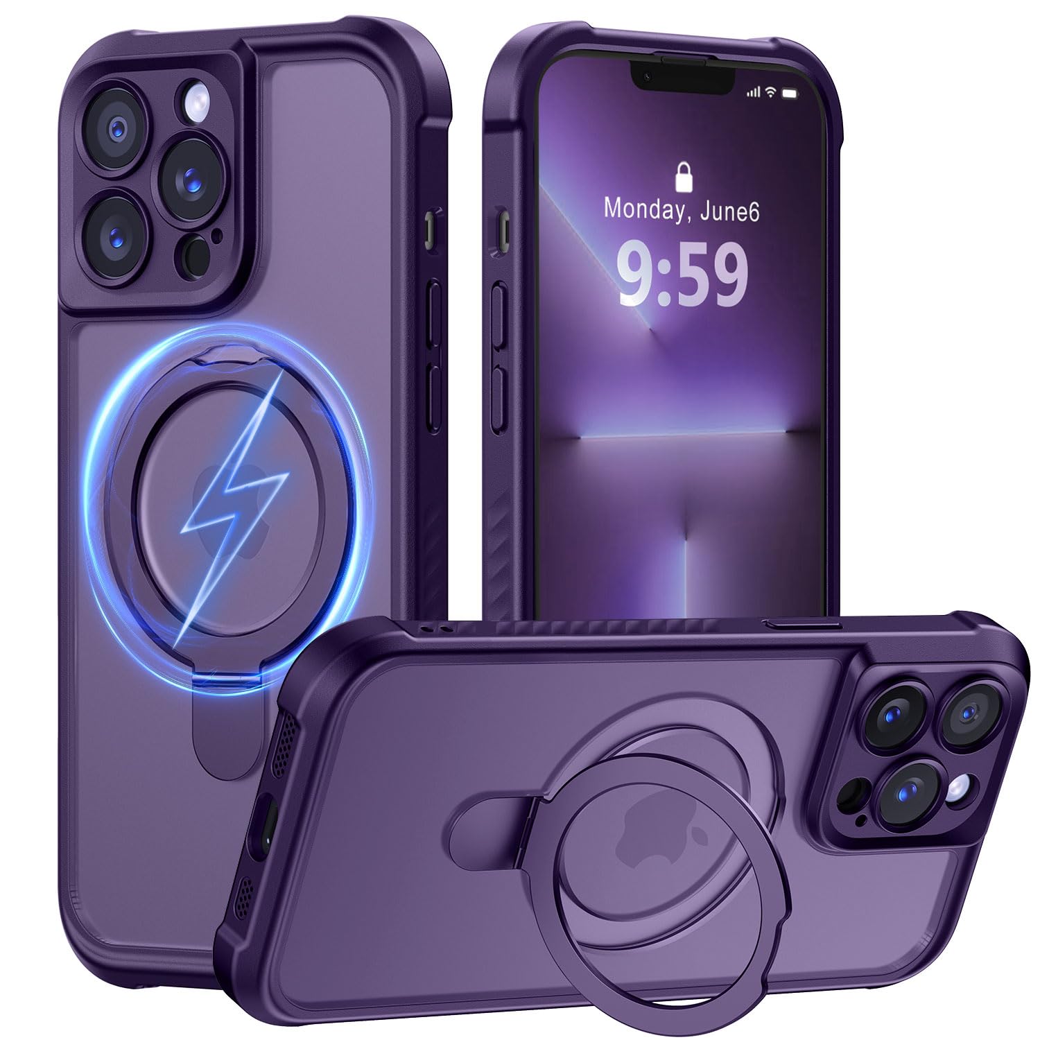 MOCCA Magnetic for iPhone 13 Pro Case with Stand,Deep Purple