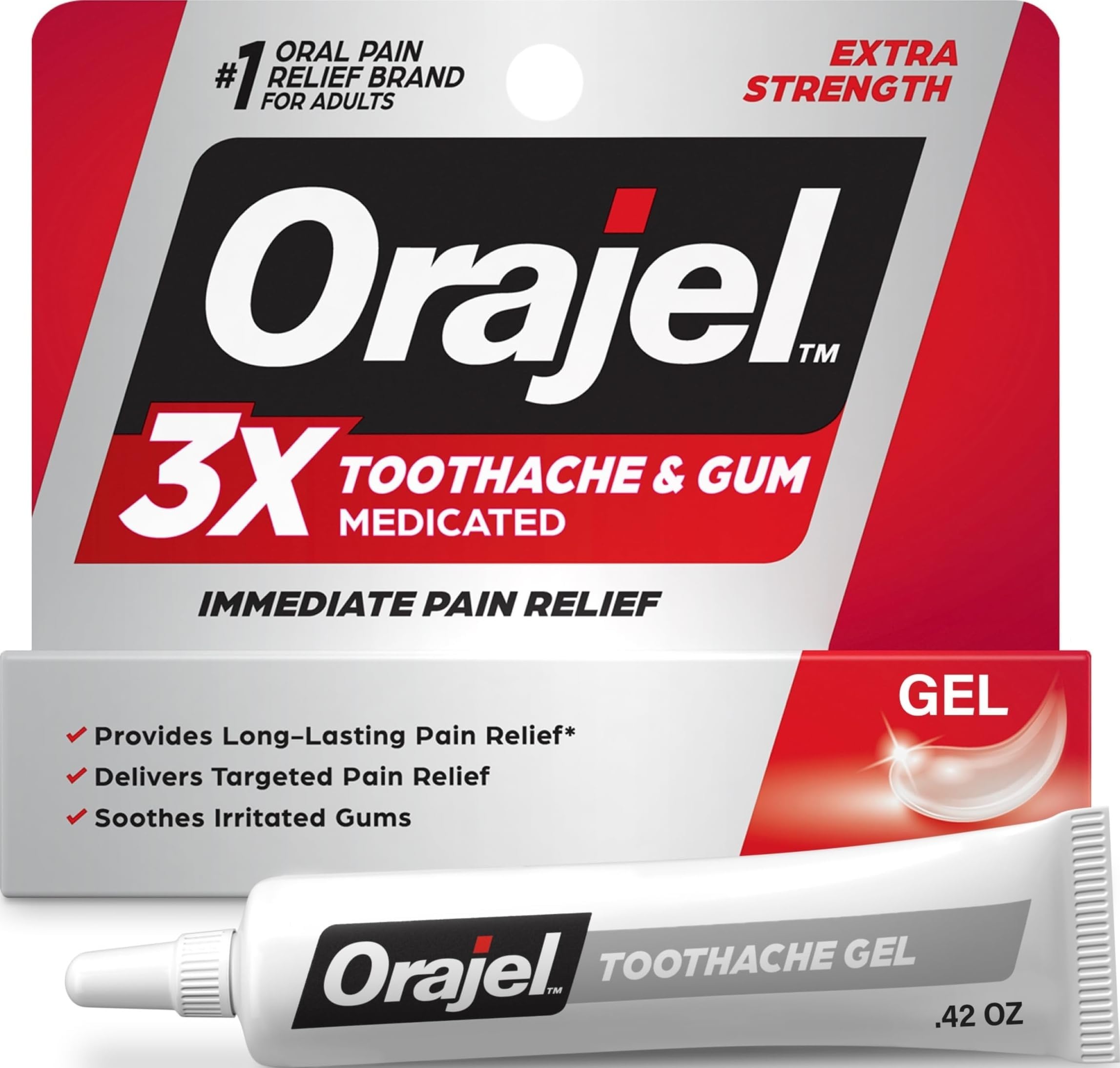 Orajel 3X Toothache and Gum Pain Medicated Pain Relief Gel, 0.42 Oz