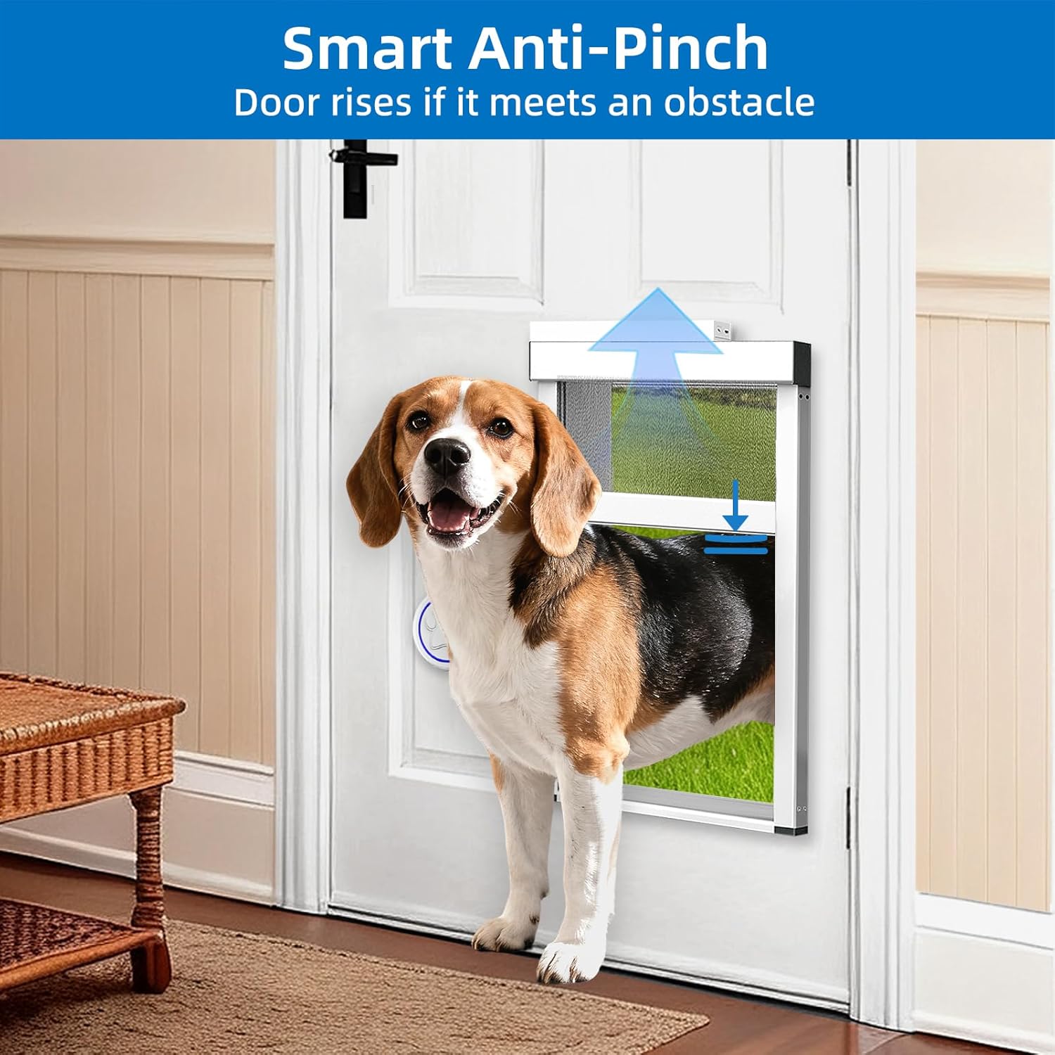 Large Dog Door for Door,Electronic Pet Automatic Door Smart Aluminum Dog Door with Dogbell Activated Auto Lift, Lockable Weatherproof Telescoping Tunnel for Small Pets(Pets Up to 100 Lb)