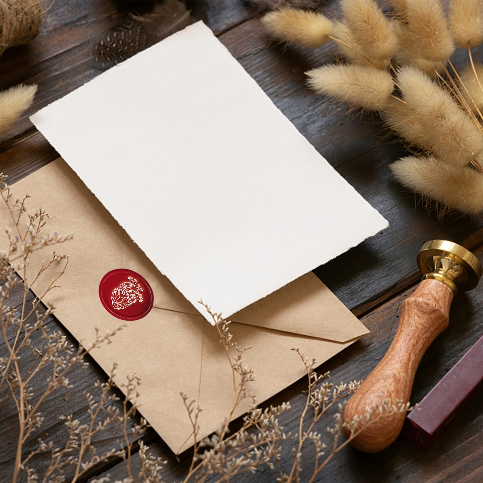 CRASPIRE Heart Wax Seal Stamp Crystal Sealing Wax Stamps 30mm/1.18inch Removable Brass Head Sealing Stamp with Wooden Handle for Halloween Invitations Cards Gift Wrap - Image 3