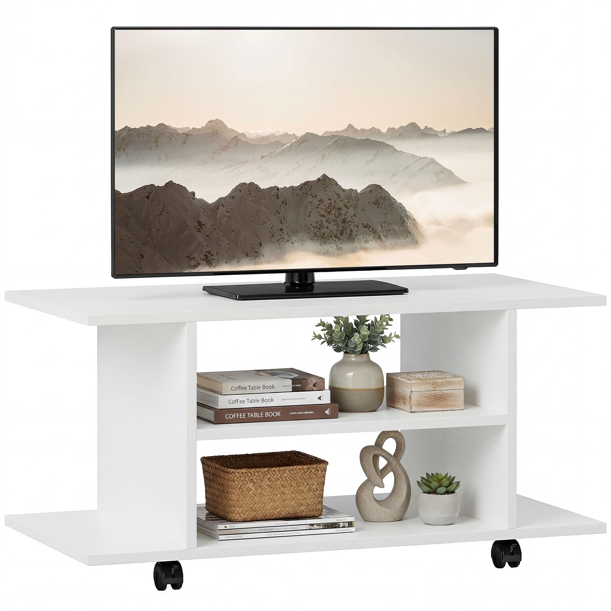 HOMCOM Mobile TV Moderno con Ripiani, 42" Porta TV con Ruote, 80x40x40 cm, Bianco
