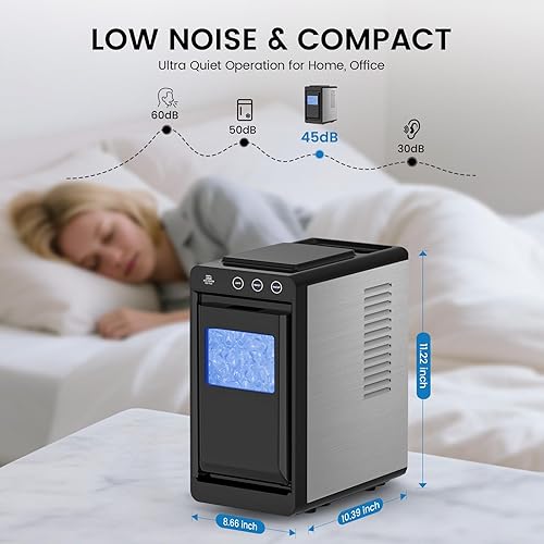 Miniatura 6 de COWSAR Máquina de hielo para encimera, máquina de hielo portátil con autolimpieza, 26 libras24 horas, 8 balas de hielo en 6 minutos con 2 tamaños,