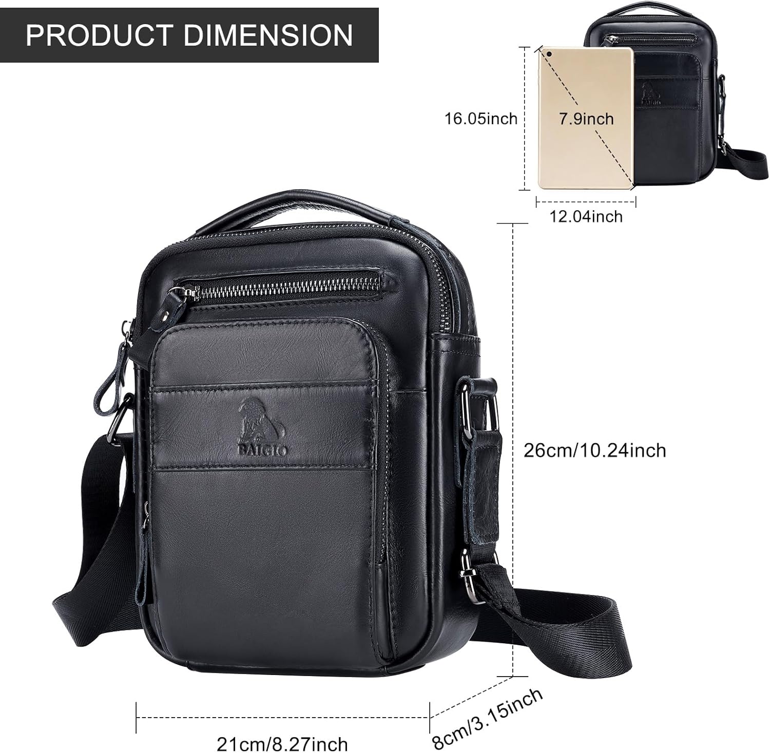 BAIGIO Genuine Leather Small Messenger Bag for Men Shoulder Bag for Ipad Crossbody Bag Men Handbag Satchel Travel Business - Image 3