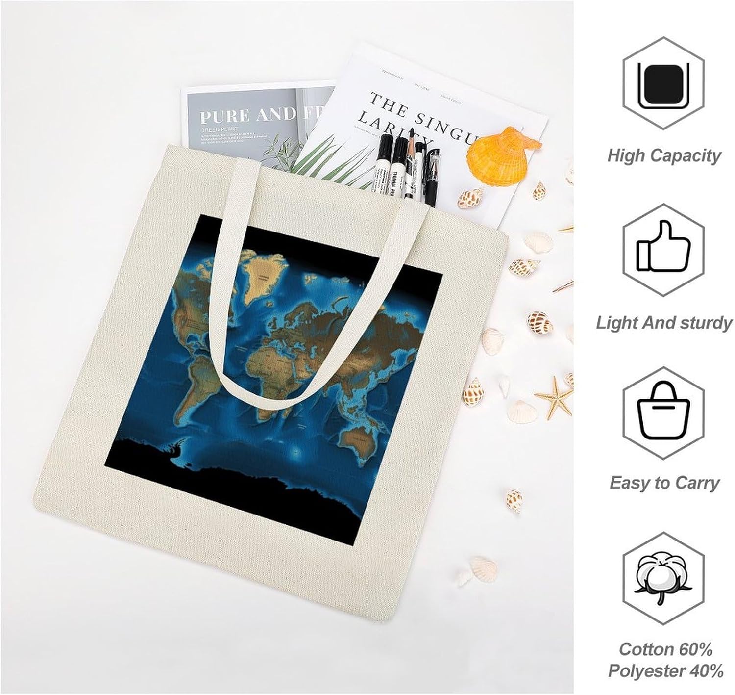 World Map Tote Bags Canvas for Shopping, Lightweight Grocery Cloth Bag for Advertising, Reusable Tote Bag with Wide Strap for Office, Market, Daily Essentials