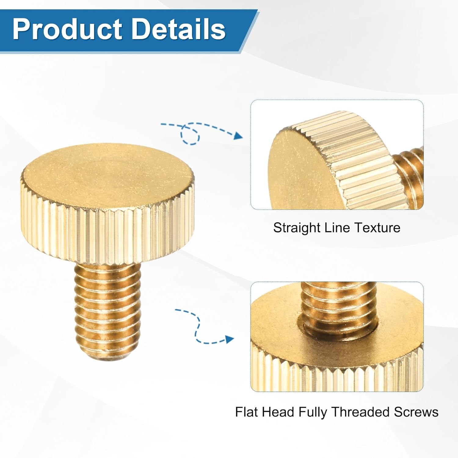 5-Pack Knurled Thumb Screws, M8x16mm Solid Brass Flat Head Fully Threaded Knobs Bolts Fasteners W Grip for Electronic/Equipment/Industry/Home, Thumbscrew Threaded Knurled Tip