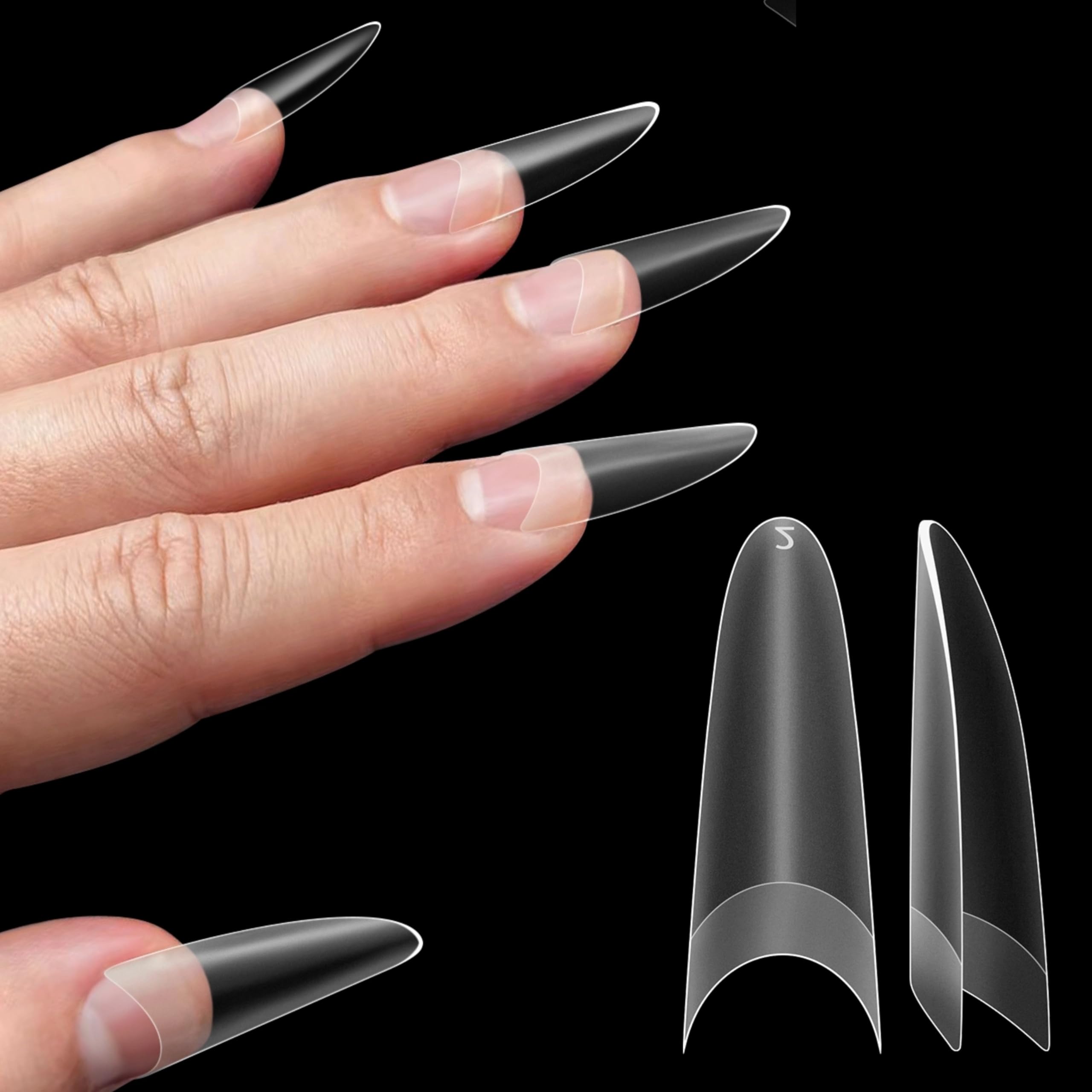 NOVO OVO Nail Tips Russian Almond Oval, Soft Gel x Acrylic Nail Kit for Russia 3D Sculptured Edge Fake Nails Manicure