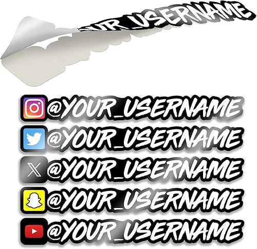VulgrCo Calcomanía personalizada con impresión a todo color para redes sociales, nombre de usuario, totalmente personalizable para ti, impermeable,