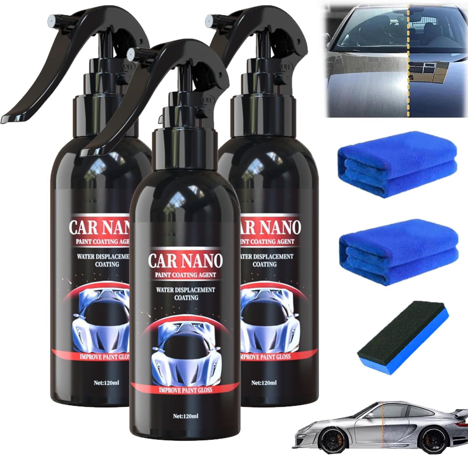 Nurafix Nano Scratch Remover, Nano Car Scratch Repair Spray,Nurafix Car Wax, Nurafix Scratch Repair, Fast Repairing Scratch Spray, Rub and Buff for All Vehicle Paint Care (120ml-3)