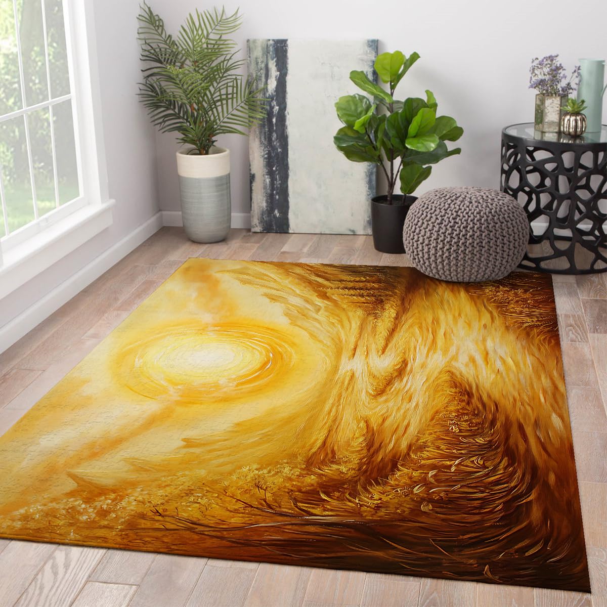 Tapis pour un studio de bureau inspirant, grand décor ciel fantastique jaune 160x230