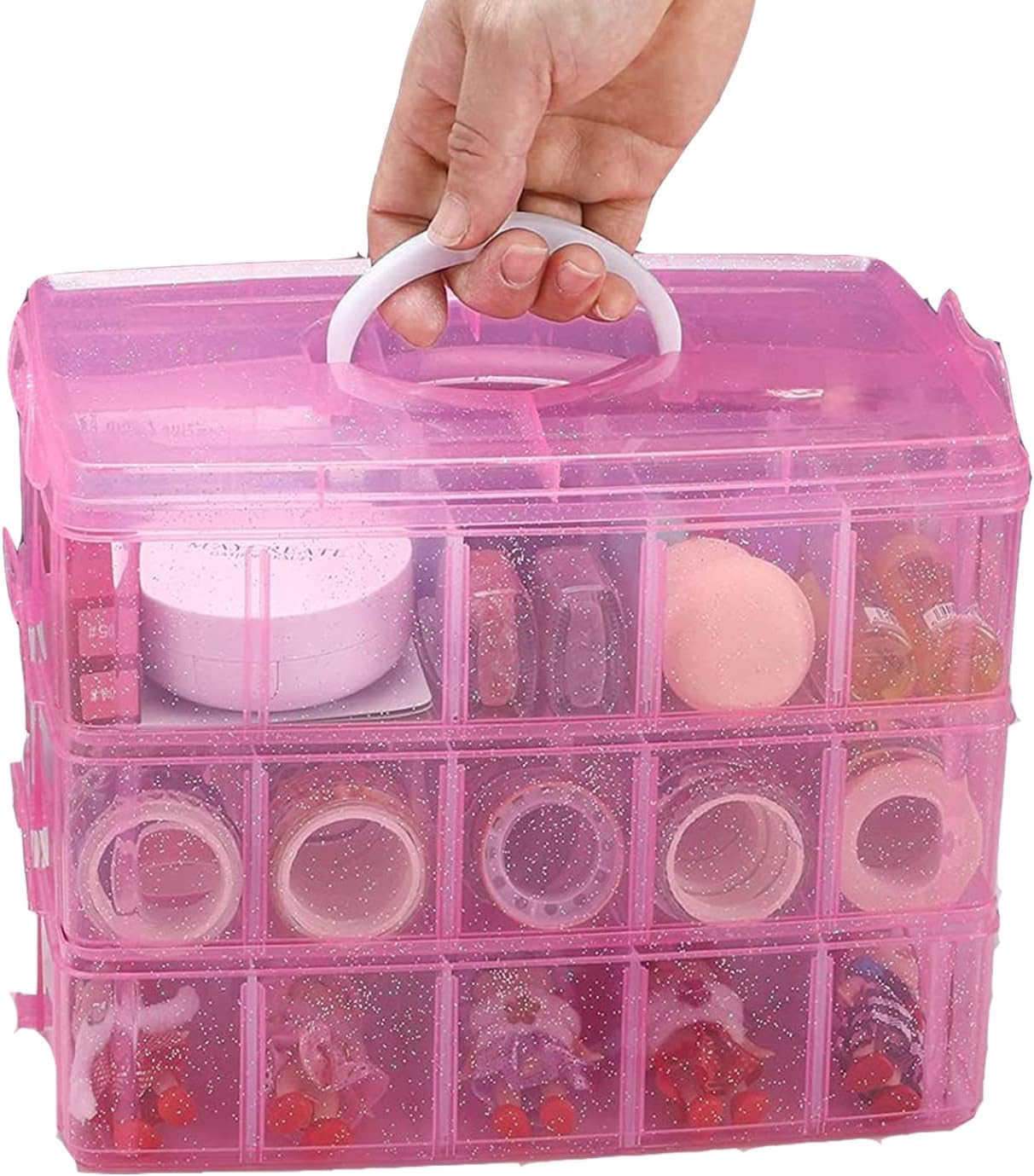DRSUMLF Craft Storage Box with Compartments with 30 Adjustable Compartments - Craft Storage/Craft Organizers and Storage - Bead Organizer Box/Art Supply Organizer（pink）