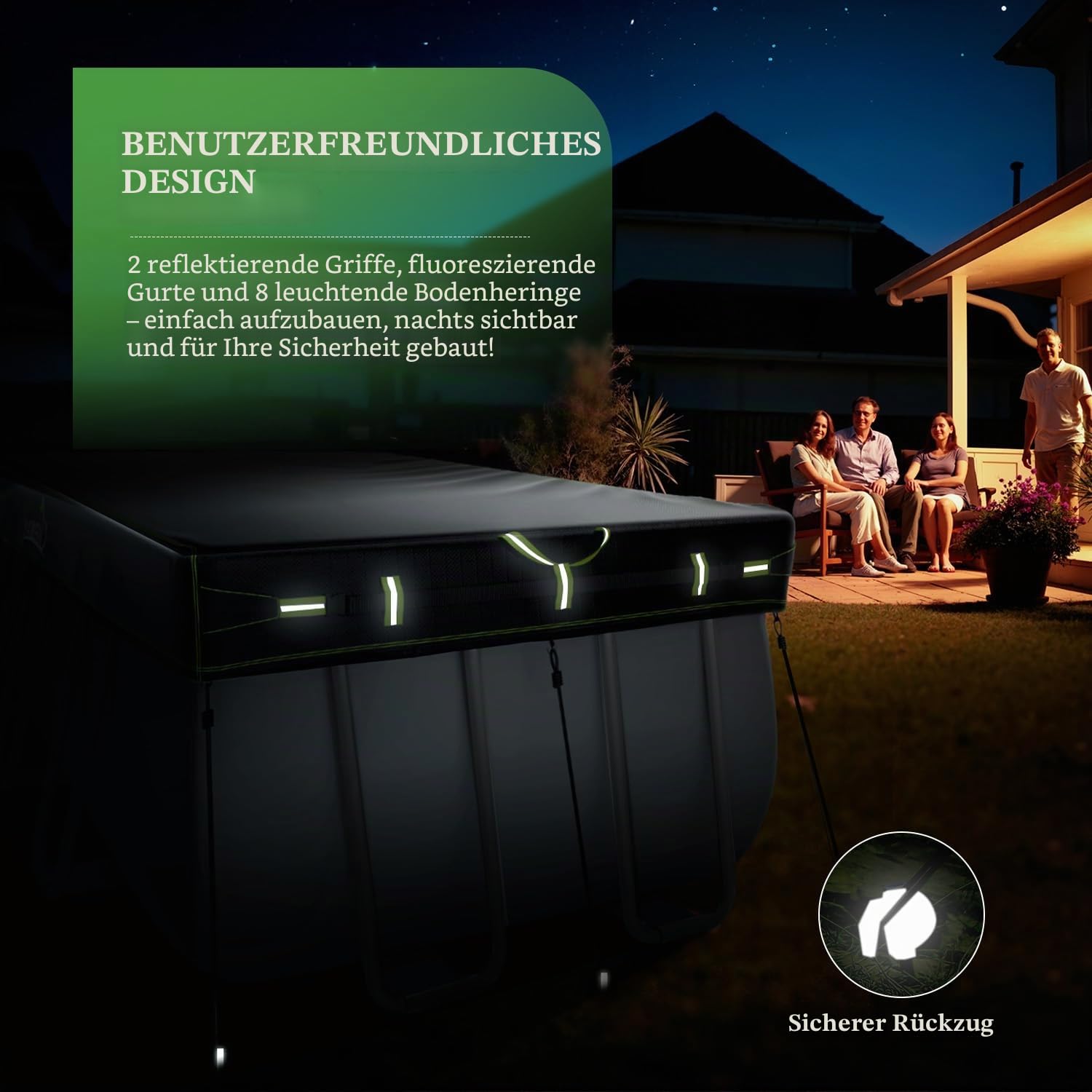 UIRWAY 214 x 305 cm Poolabdeckung Rechteckig, 420D Winterabdeckung für oberirdische Pools, UV-beständige Poolplane mit Kordelzug und Bodenankern, stabile Befestigung und einfache Montage
