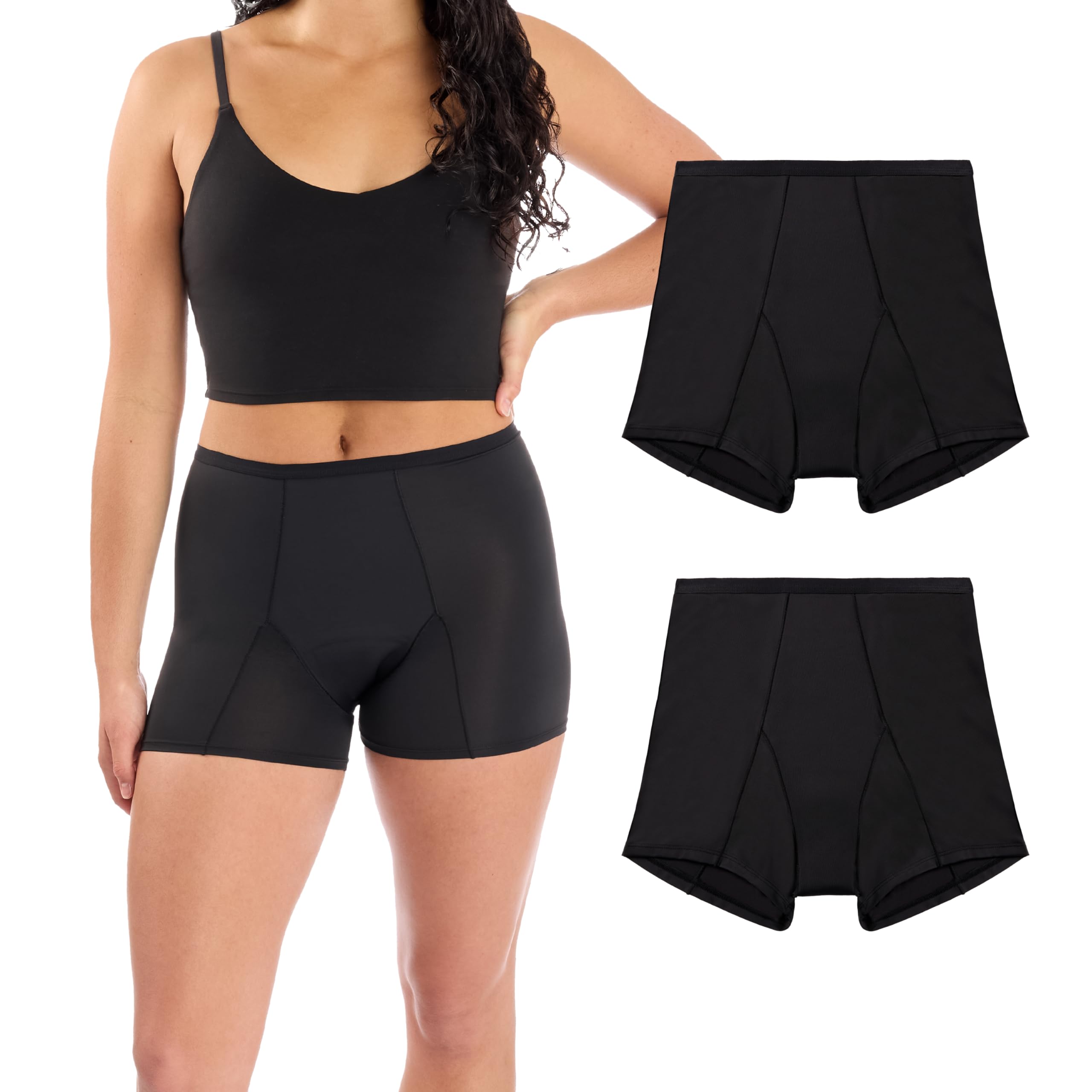 Proof. by Always Period Underwear, Overnight Boyshort Large 2-Pack, Washable Leakproof Period Panties for Women hold up to 9 regular tampons - Black