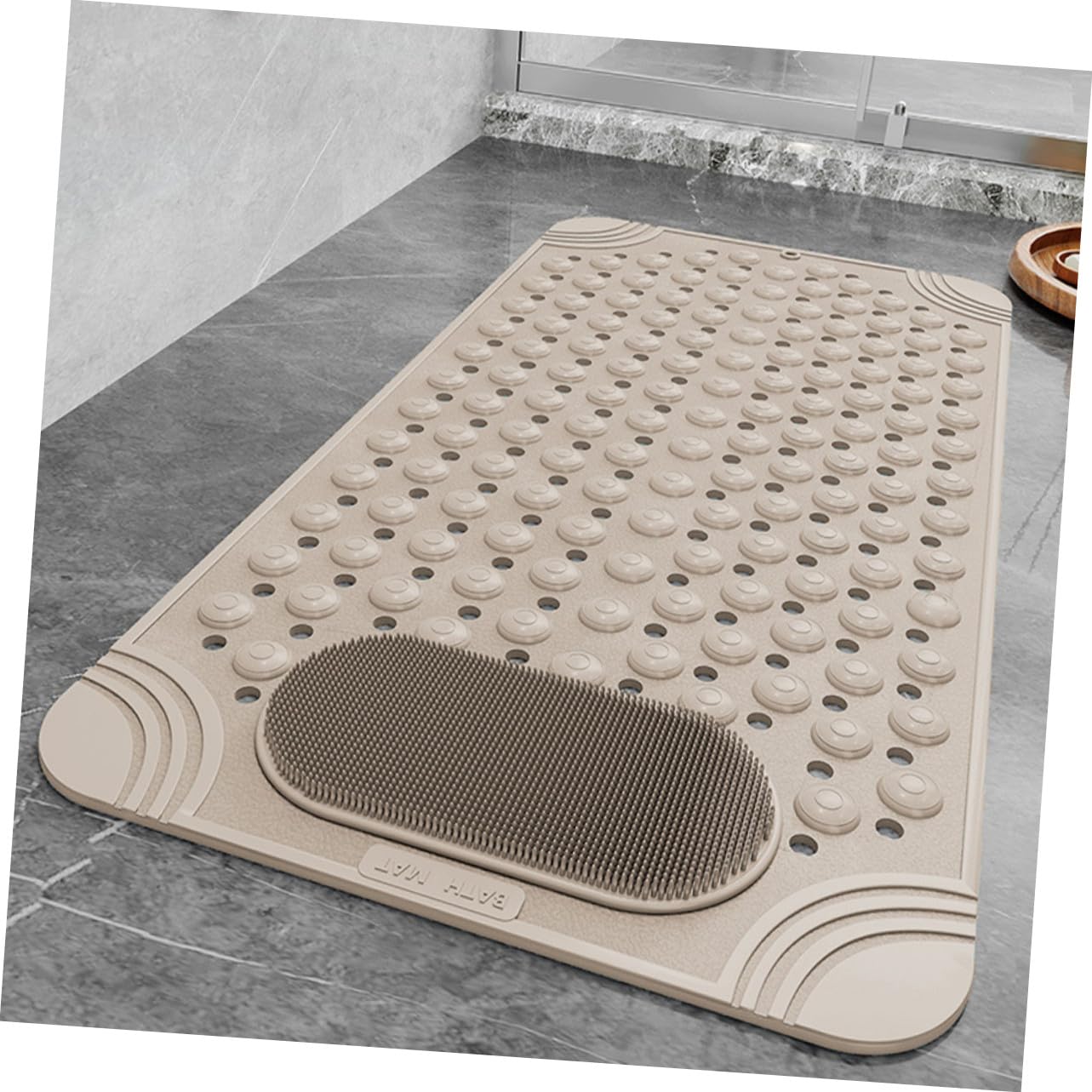 Hemobllo Tapis de Bain Antidérapant Beige avec Ventouse pour Massage Gommage Tapis Multifonction Caoutchouc Résistant à Lusure Coussin Massage pour Salle de Bain