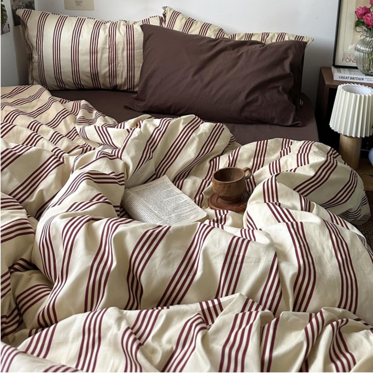 Striped Twin Duvet Cover - Brown Stripes Bedding Set 2 Pcs Girls Comforter Cover Soft Breathable Microfiber Quilt Cover with Zipper Closure and 1 Pillowcase