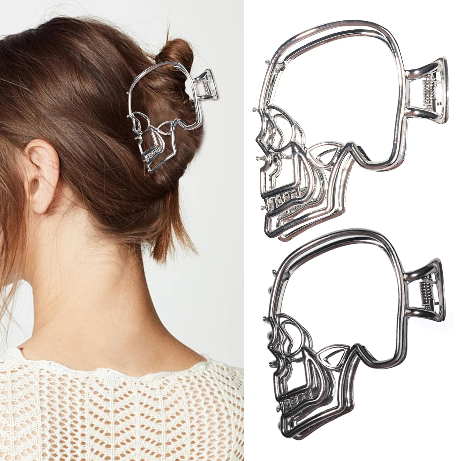 Amazon.com : Metal Hair Claw Clips Silver & Black for Women  display picture 1