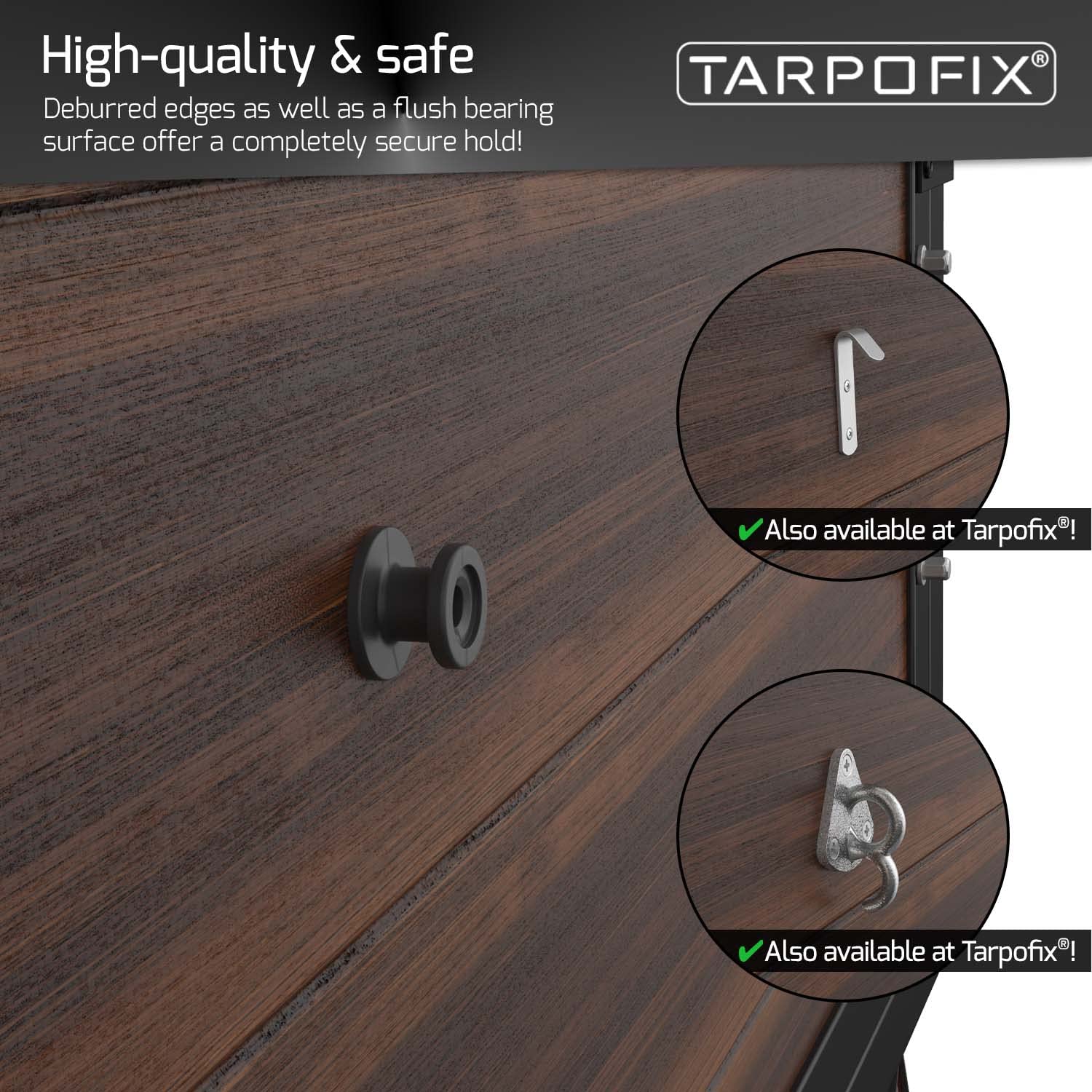 Tarpofix® Gałki do plandek, okrągłe haki do przyczepy, plandeki (20 szt.) – wytrzymałe haczyki do zawieszania z twardego tworzywa sztucznego – haki mocujące do samochodów osobowych, przyczep,