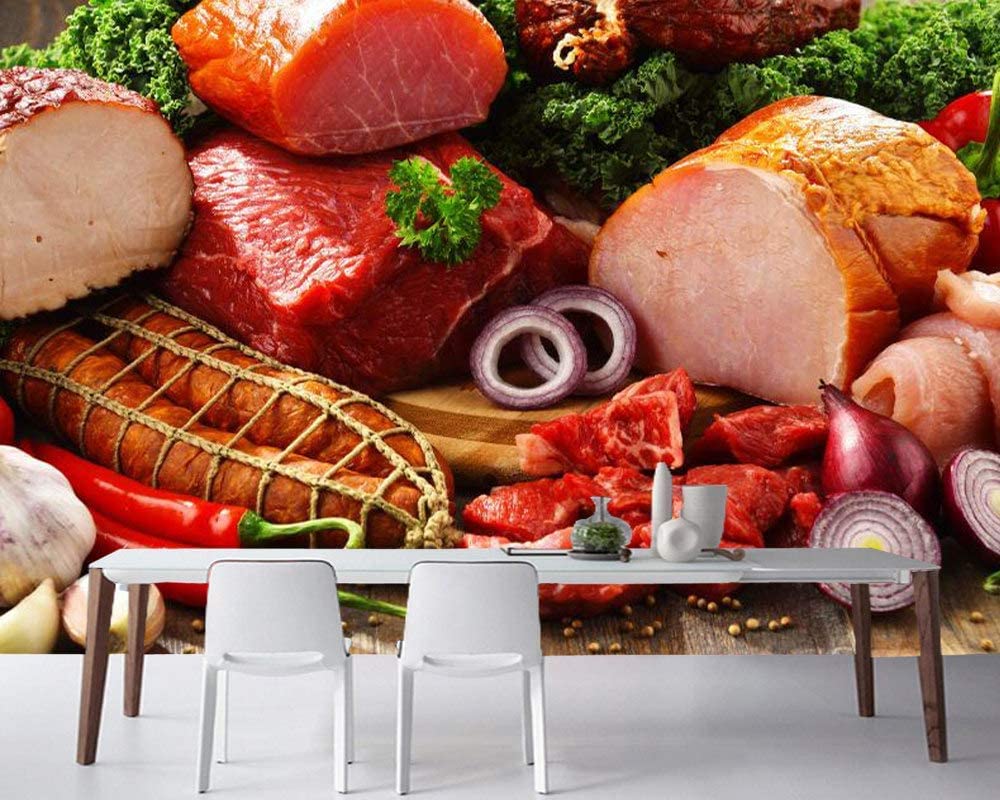Carta Da Parati Murale Carne Prosciutto Salsiccia Cibo Carta Da Parati Per Camerette Per Bambini Carta Da Parati Fotografica 3D Autoadesiva Per Bambini Camera Da Letto Soggiorno De 200 x 150 cm (LxA)