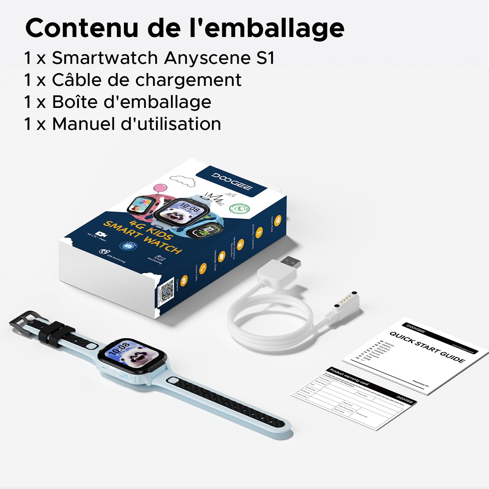 4G Anyscene S1 Montre Connectée Enfant GPS, Appels Vidéo, Chat Vocal, SOS, 800mAh Batterie, Étanche IPX7, Mode École et Podomètre, Smart Watch Enfant avec Écran HD 1,83'' (Bleu Clair)