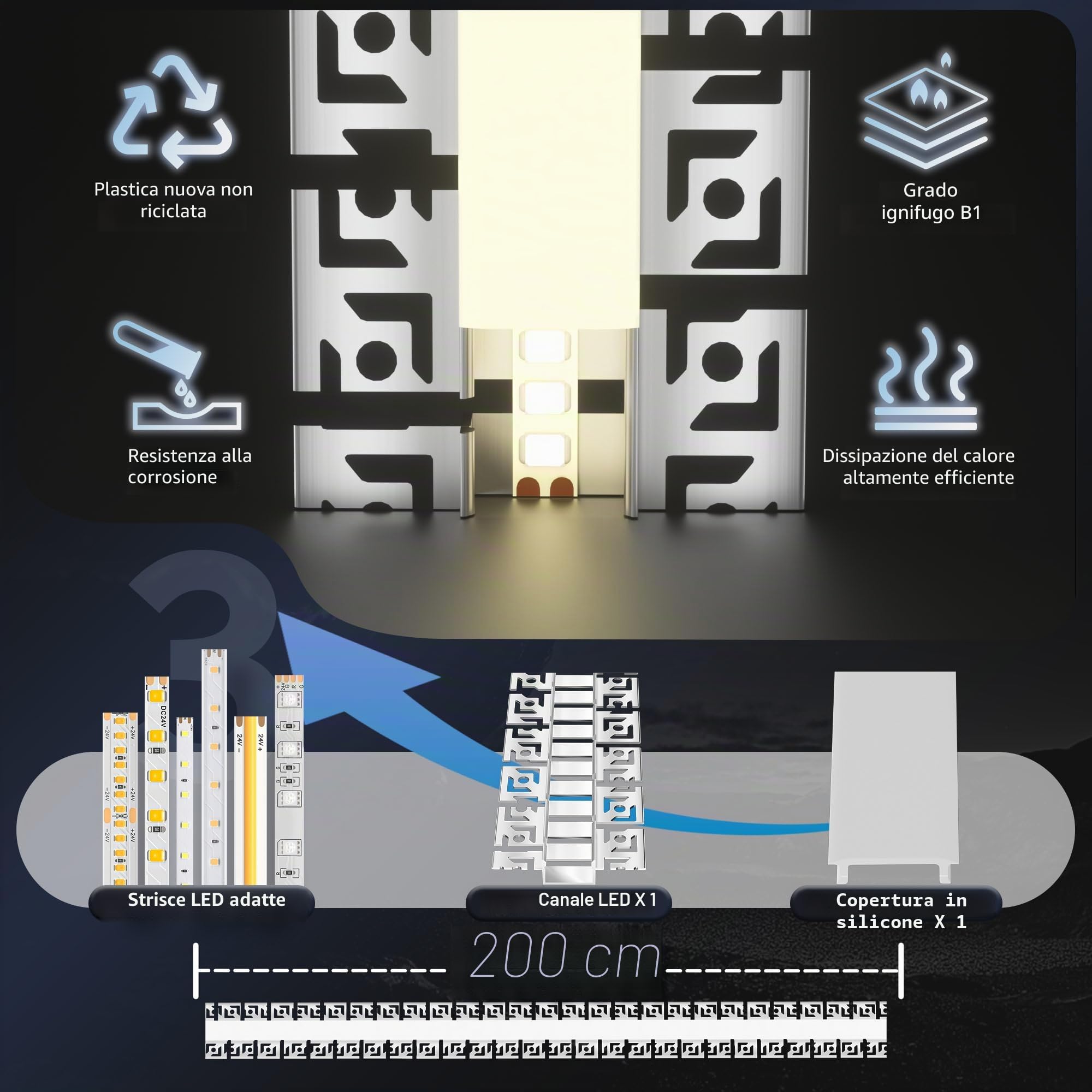 6 x Profilo LED flessibile per controsoffittatura 2m – Profilo da incasso in alluminio flessibile per strisce LED fino a 18 mm, profilo da incasso per soffitti e pareti, curve creative, cerchi