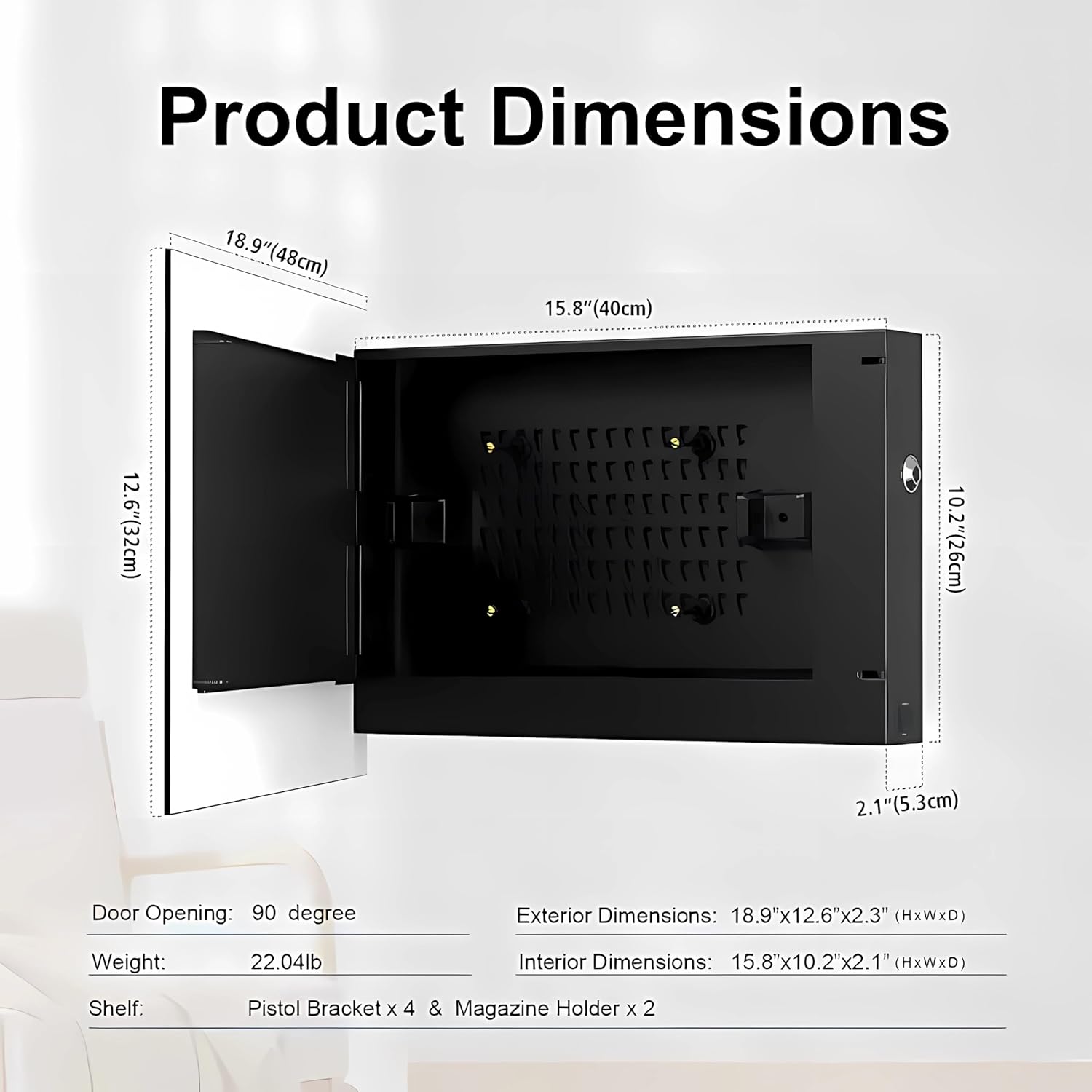 Biometric Hidden Gun Safe fits 2 pistols,Quick Access Hidden Gun Storage with Movable Bracket and Magazine,Wall Mount Gun Safe for Secure Firearm Storage with Fingerprint, Key Access(Floor)