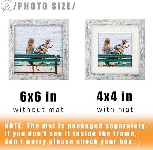 Miniatura 2 de Marcos de fotos cuadrados blancos envejecidos de 6 x 6 con alfombrilla de 4 x 4 para mesa de pared