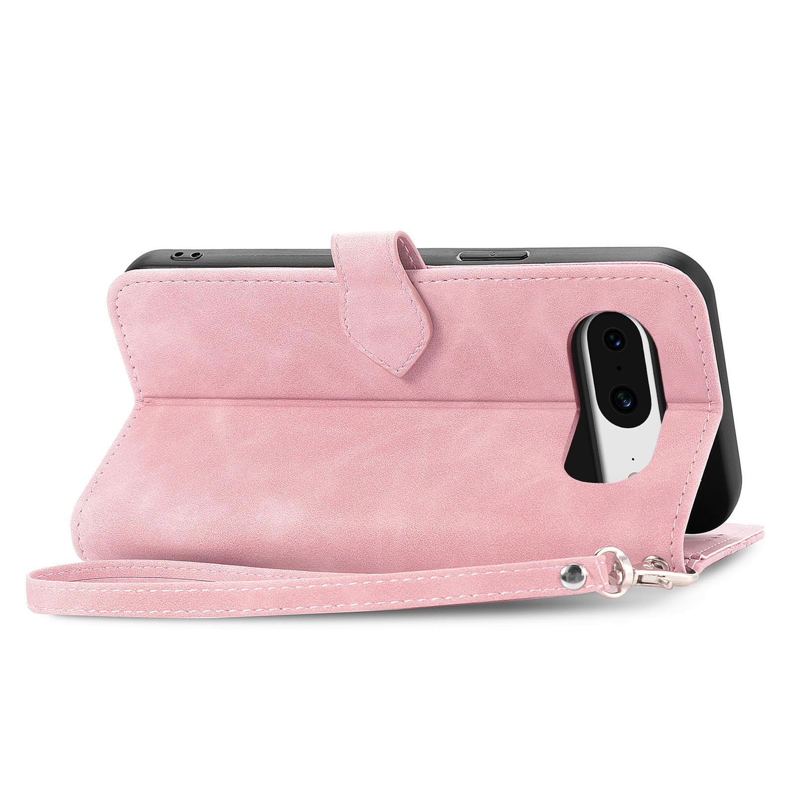 Custodia A Portafoglio Con Fiori Per Google Pixel 8 | Rosa | 8 Slot Carte | Chiusura Magnetica