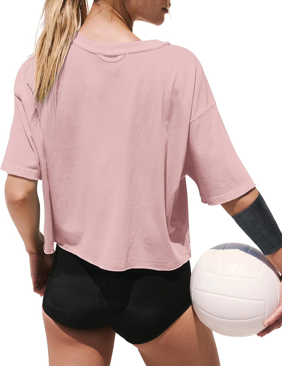 XIEERDUO Cotton Tshirts for Women Drop Shoulder Round Neck Oversized Crop Tops Workout Tops Tees - Image 4