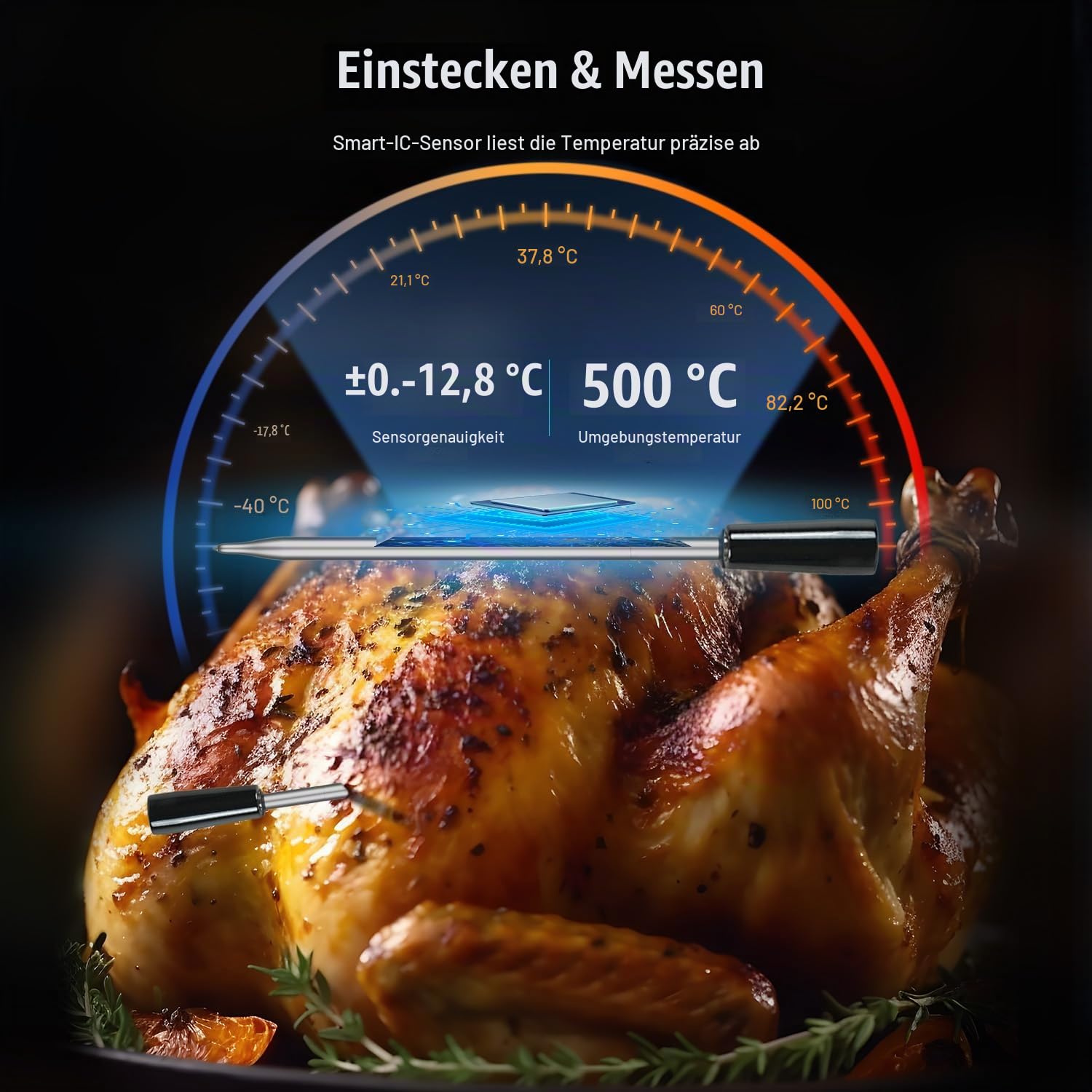 Präzises Bluetooth-Meatthermometer – Kabellos, wasserdicht (IP68) & mit App-Steuerung für perfektes Grillen und Braten