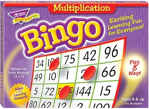 Trend Enterprises: Multiplication Bingo Game, Exciting Way for Everyone to Learn, Play 8 Different Ways, Great for Classrooms and Home, 2 to 36 Players, for Ages 8 and Up