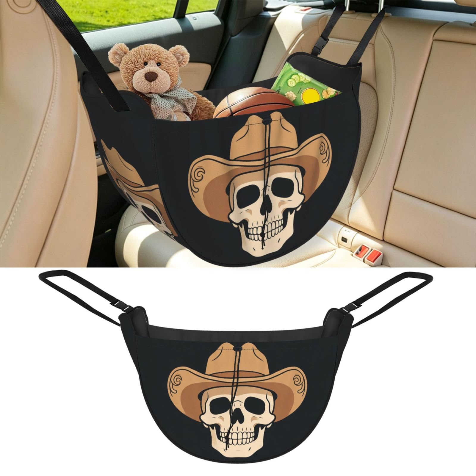 Cntdbu Black Cowboy Skull Flat Car Seat Organizer-Backseat Storage Bag For Travel