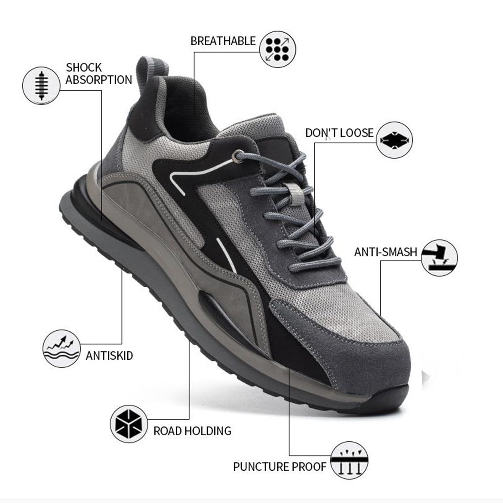 Męskie buty trekkingowe, ochronne buty trekkingowe, wytrzymałe, swobodne sneakersy, antypoślizgowa gumowa podeszwa, wytrzymała przyczepność na terenie i przemysłowa odzież robocza