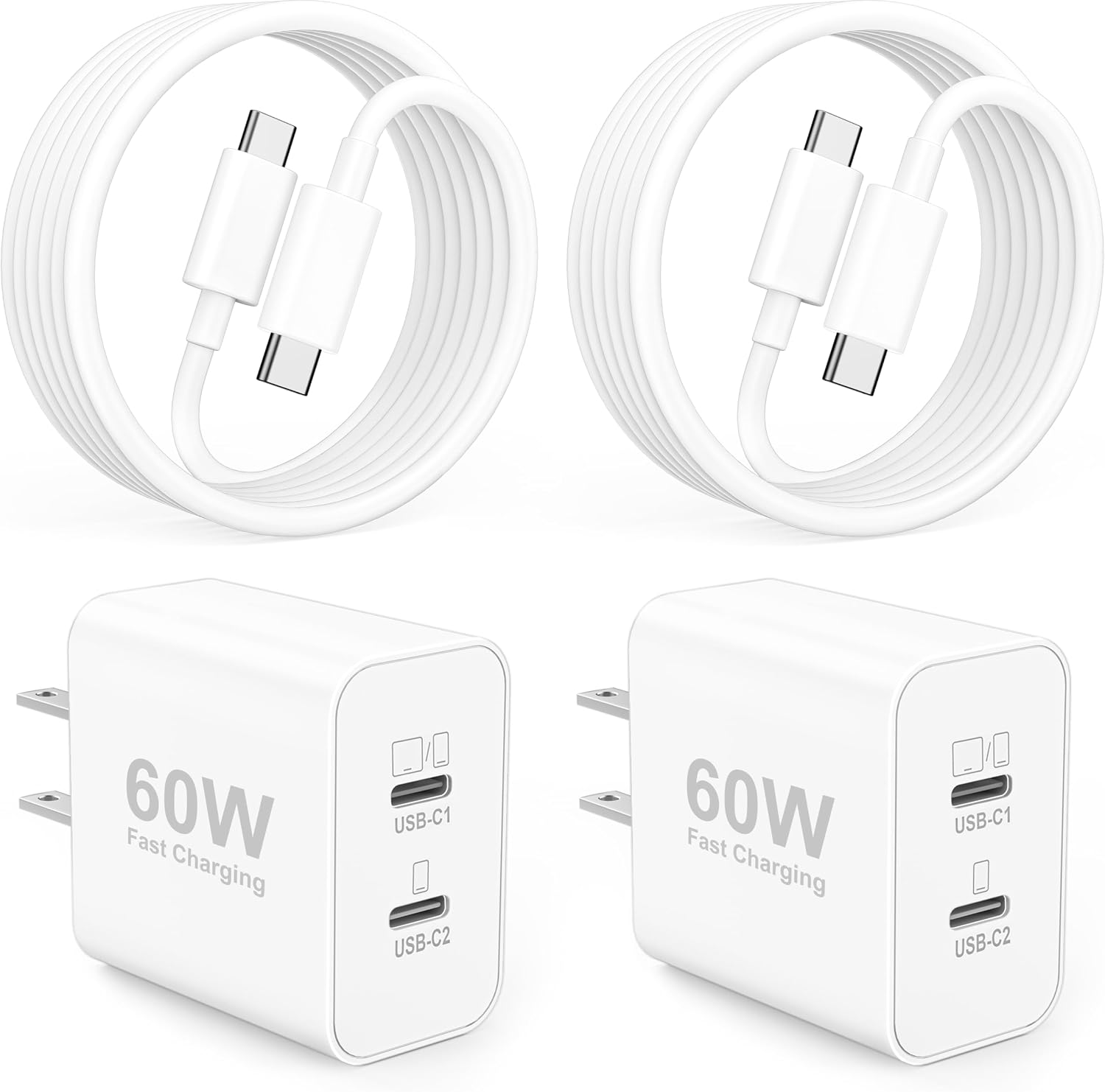 60W Dual Port USB C Charger 2 Pack with 6FT Cable for Google Pixel 10/9/8/7/6/5/4