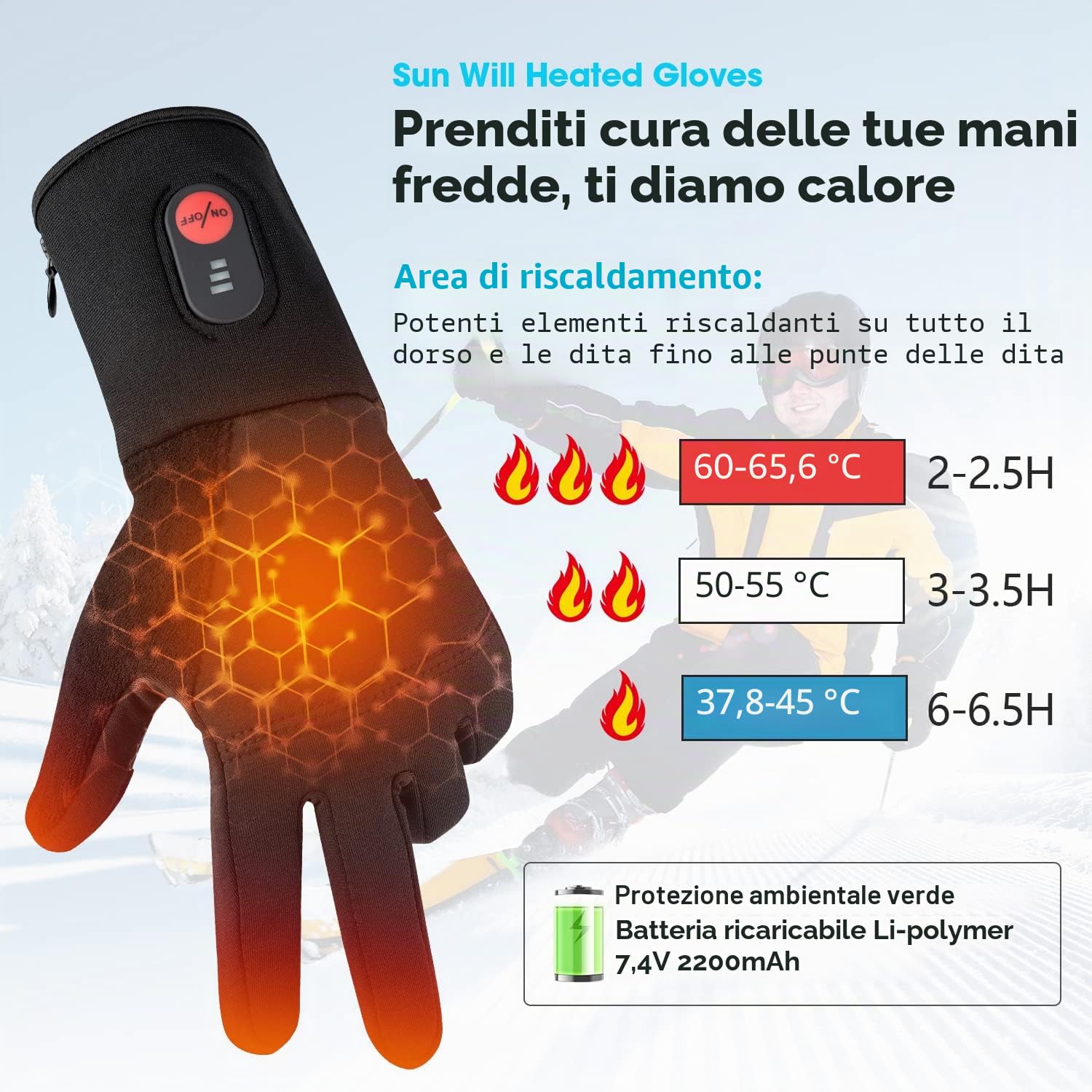 Sun Will Heated Gloves for Men and Women, Winter Electric Battery Gloves for Cycling, Skiing, Snow, Fishing, Driving, Hunting, Arthritis, Raynaud's Disease